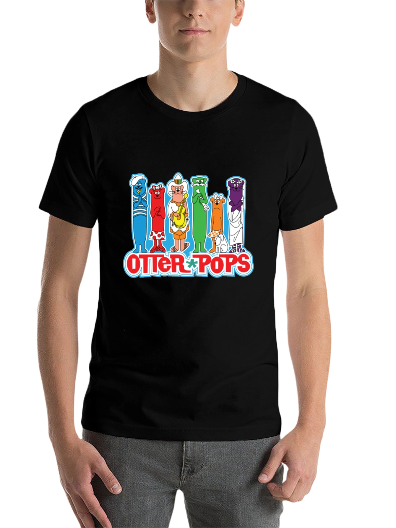Black Otter Pops Graphic T-Shirt Black Cotton Crew Neck view 7
