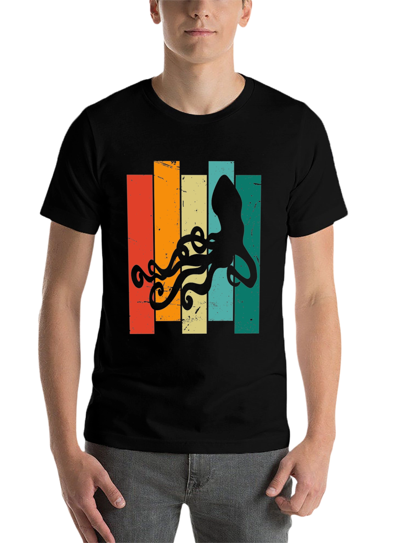 Black Retro Octopus Graphic T-Shirt - Vintage Sea Life Tee view 7