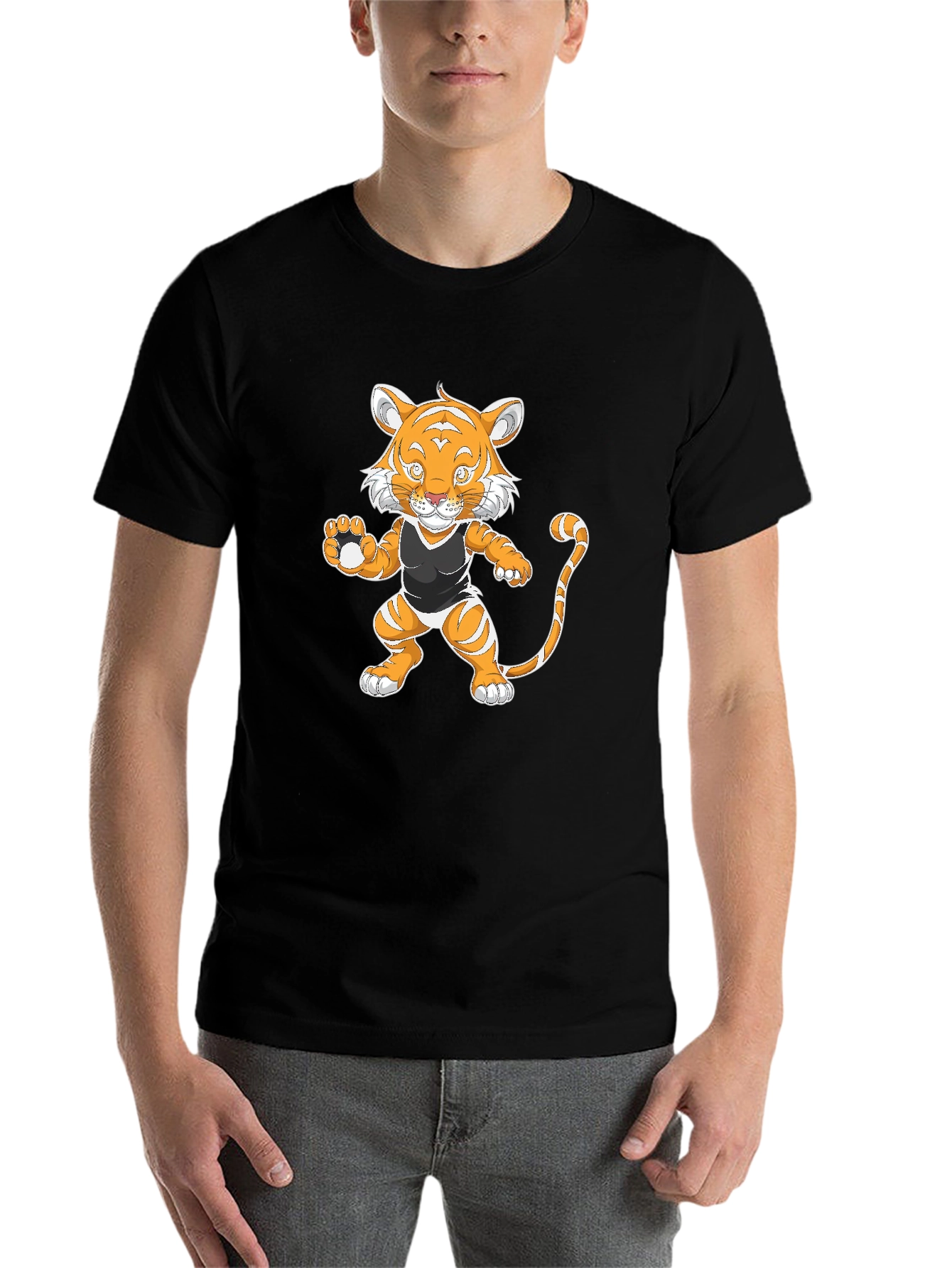 Black Cartoon Tiger Graphic Tee - Black view 7
