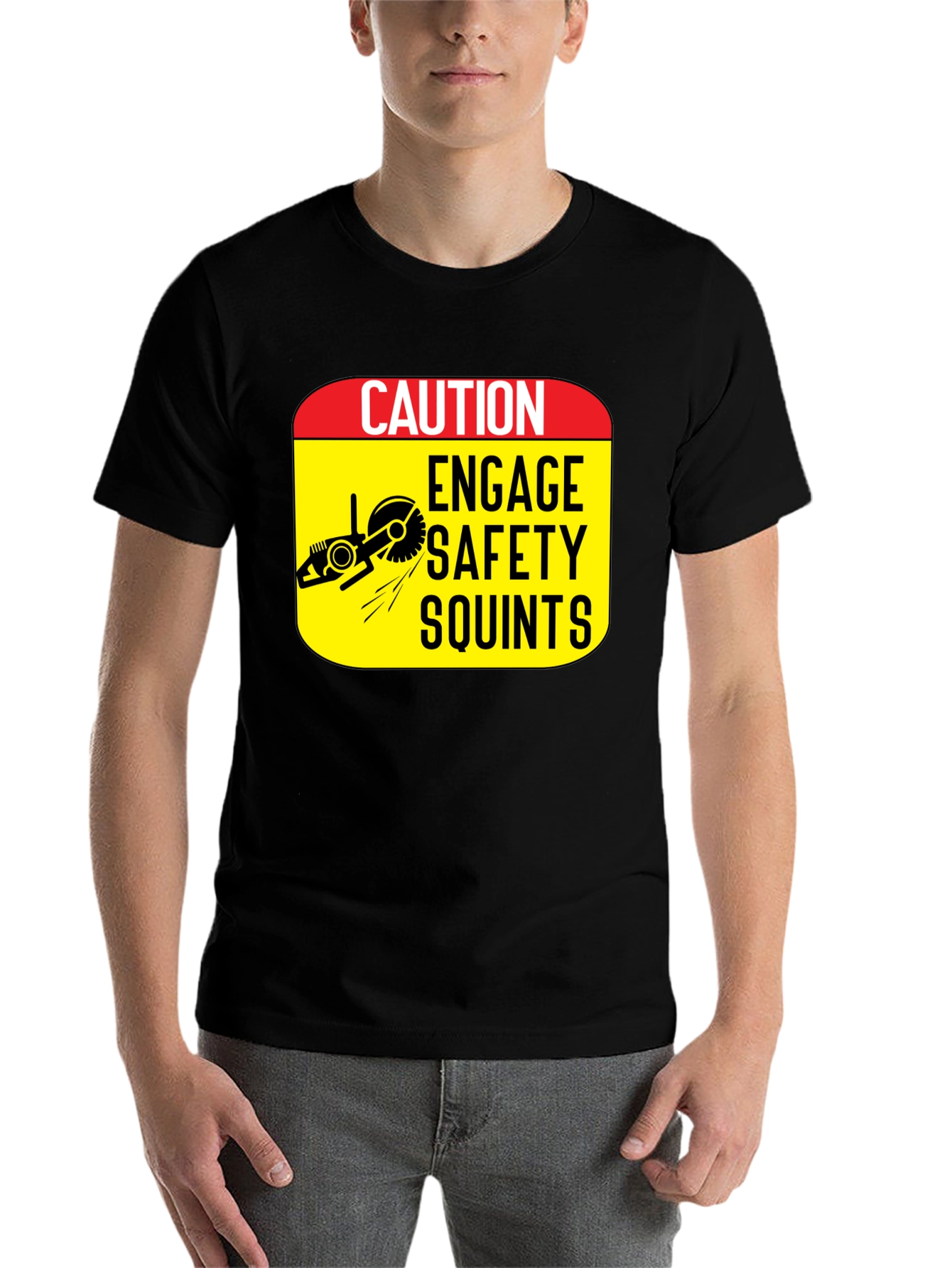 Black Caution Engage Safety Squints T-Shirt view 7