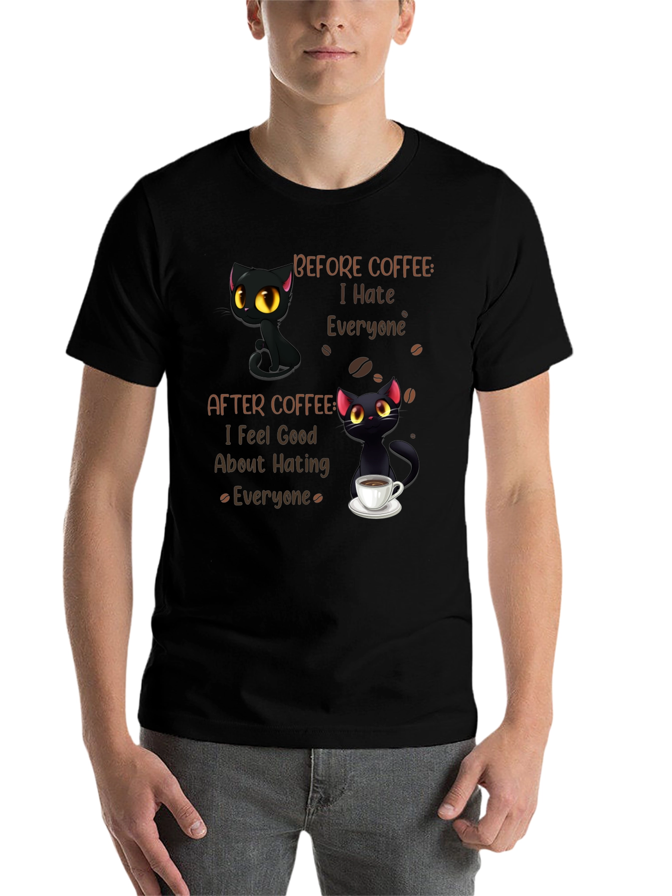 Black Coffee Cat T-Shirt - I Hate Everyone Funny Tee view 7