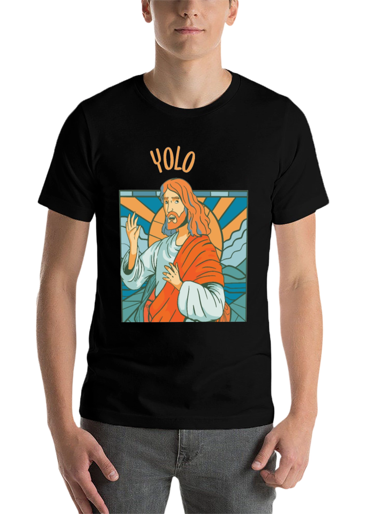 Black YOLO Jesus Graphic Tee - Trendy Novelty T-Shirt view 7