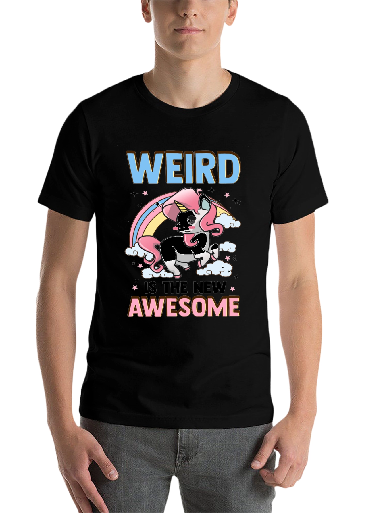 Black Weird is the New Awesome Unicorn Graphic Tee view 7