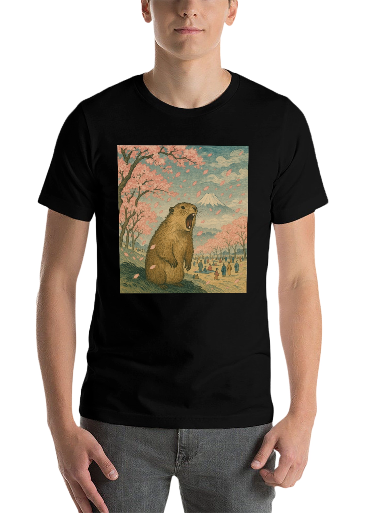 Black Beaver in Blossom T-Shirt view 7