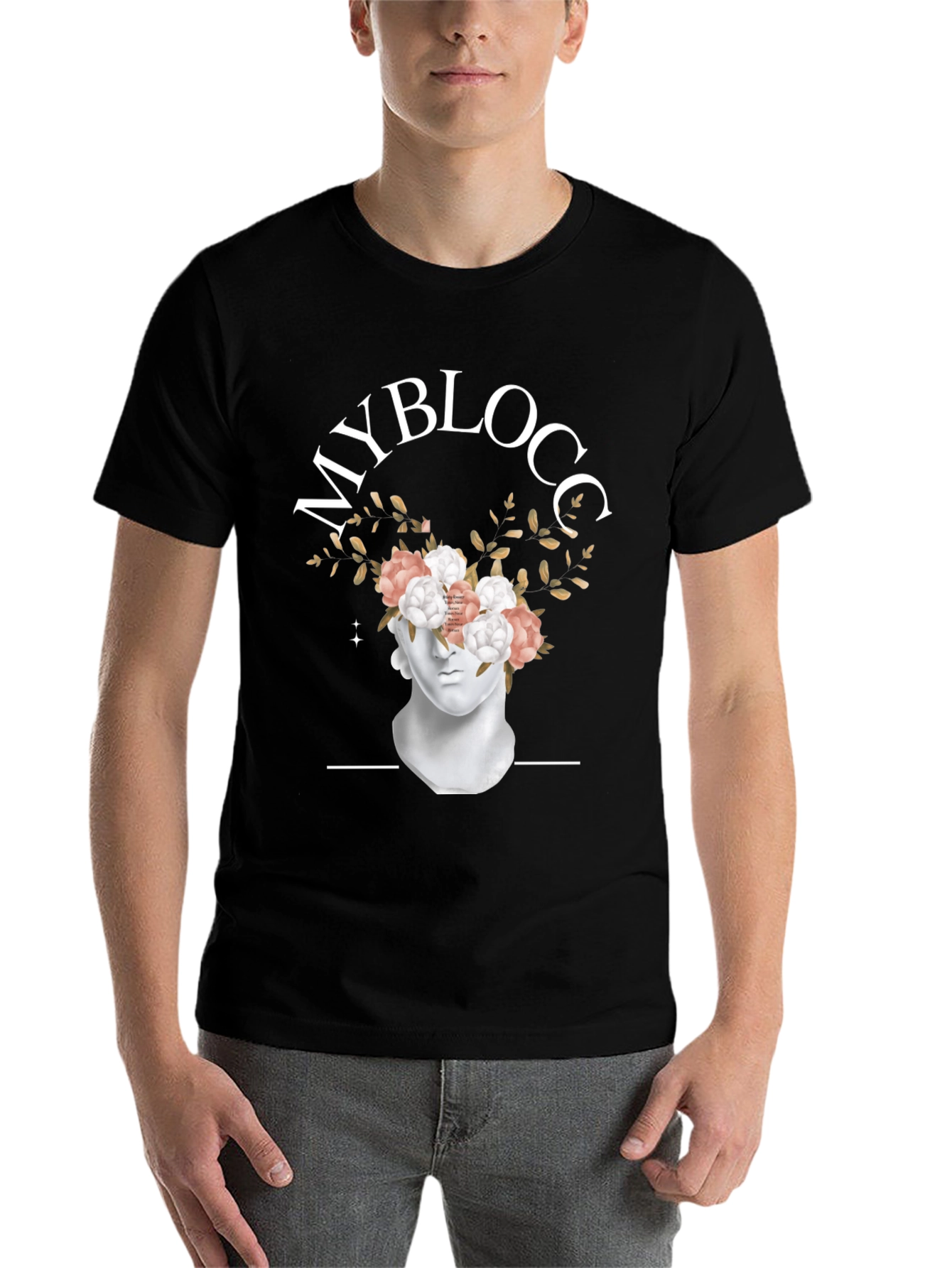 Black MyBlocc Black Graphic Tee - Floral Statue Design view 7