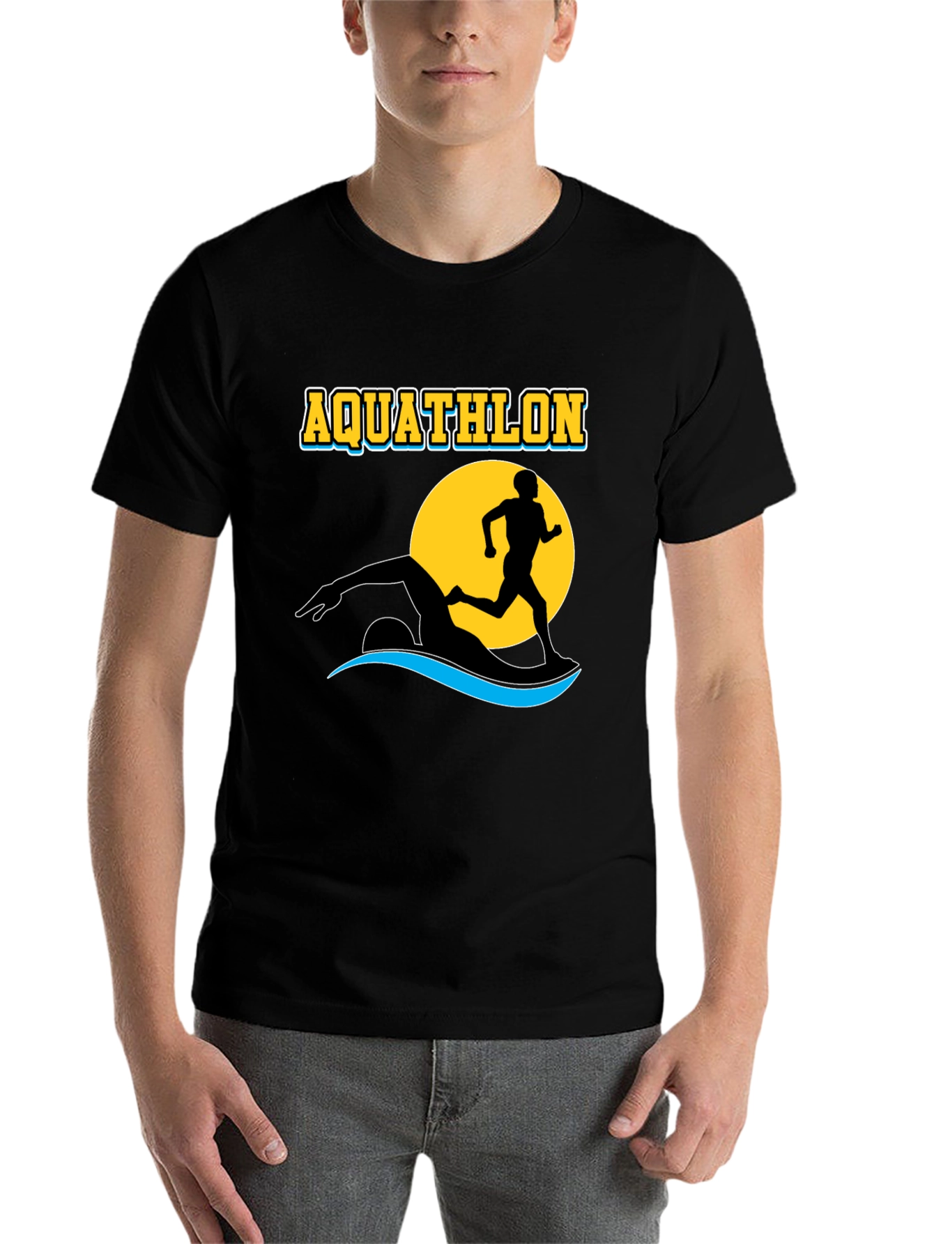 Black Aquathlon T-Shirt: Swim & Run Design view 7