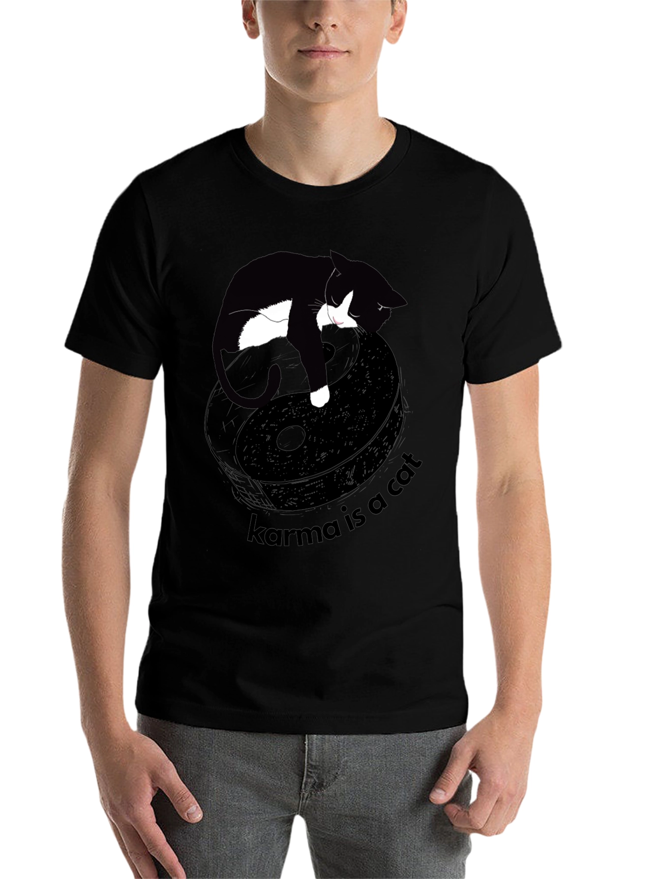 Black Karma is a Cat Graphic Tee - Unisex Black T-Shirt view 7