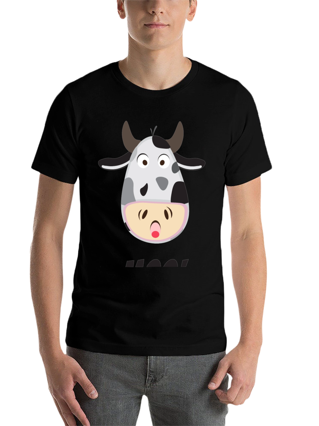 Black Funny Cow Moo! T-Shirt - Black Graphic Tee view 7