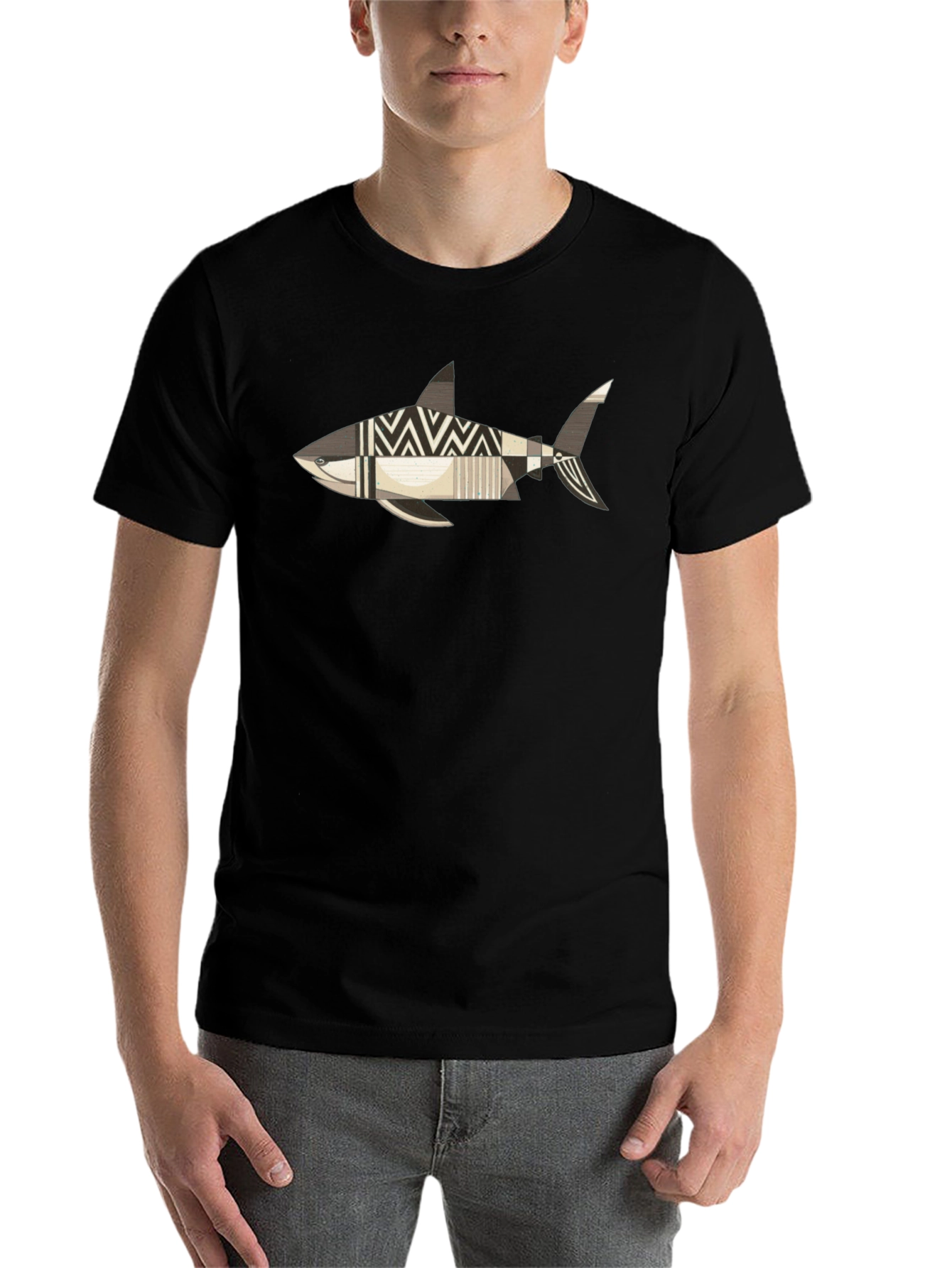 Black Abstract Shark Graphic Print T-Shirt view 7