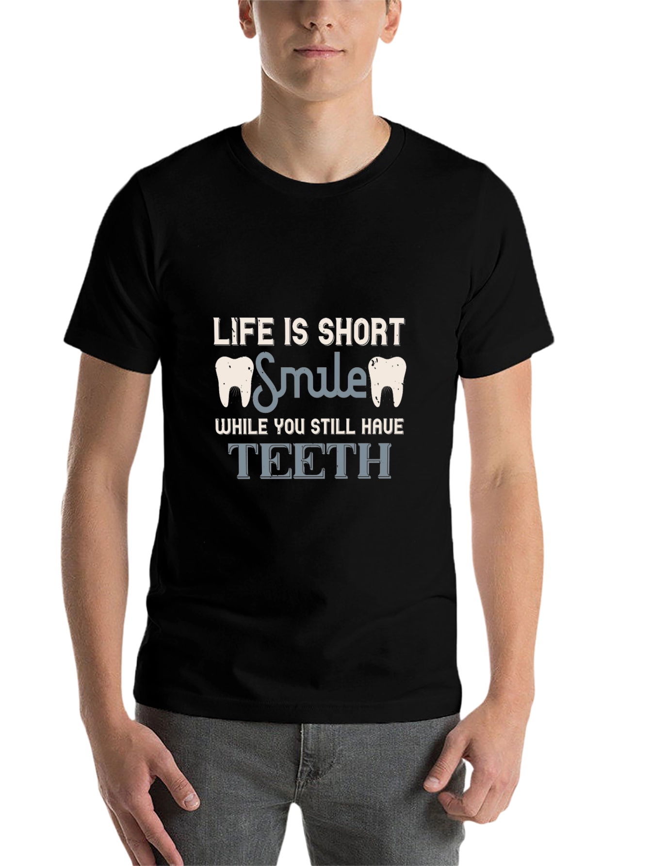 Black Life is Short Smile Teeth Graphic Tee - Black view 7