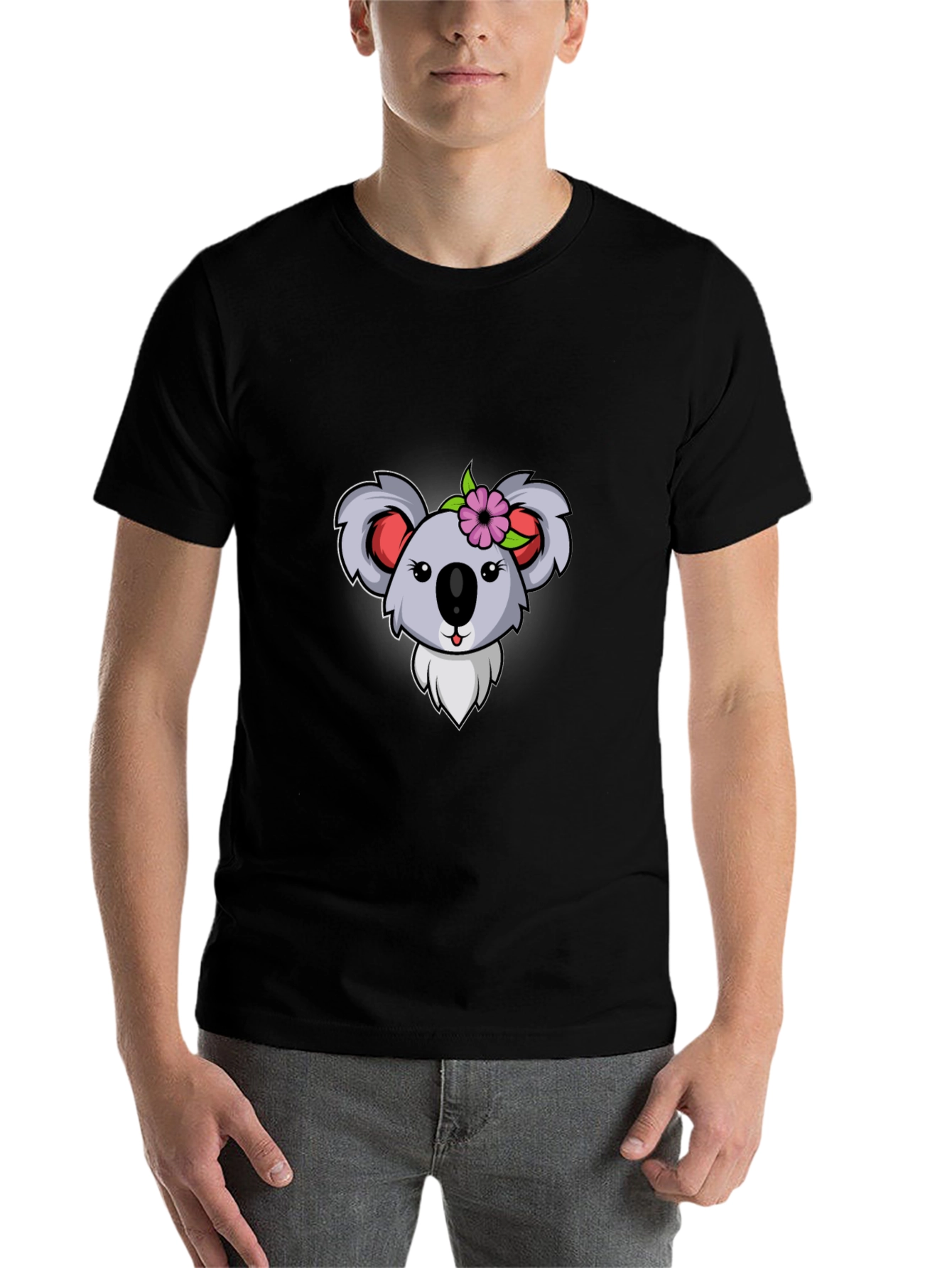 Koala Flower Graphic Tee - Black Cotton T-Shirt - 7