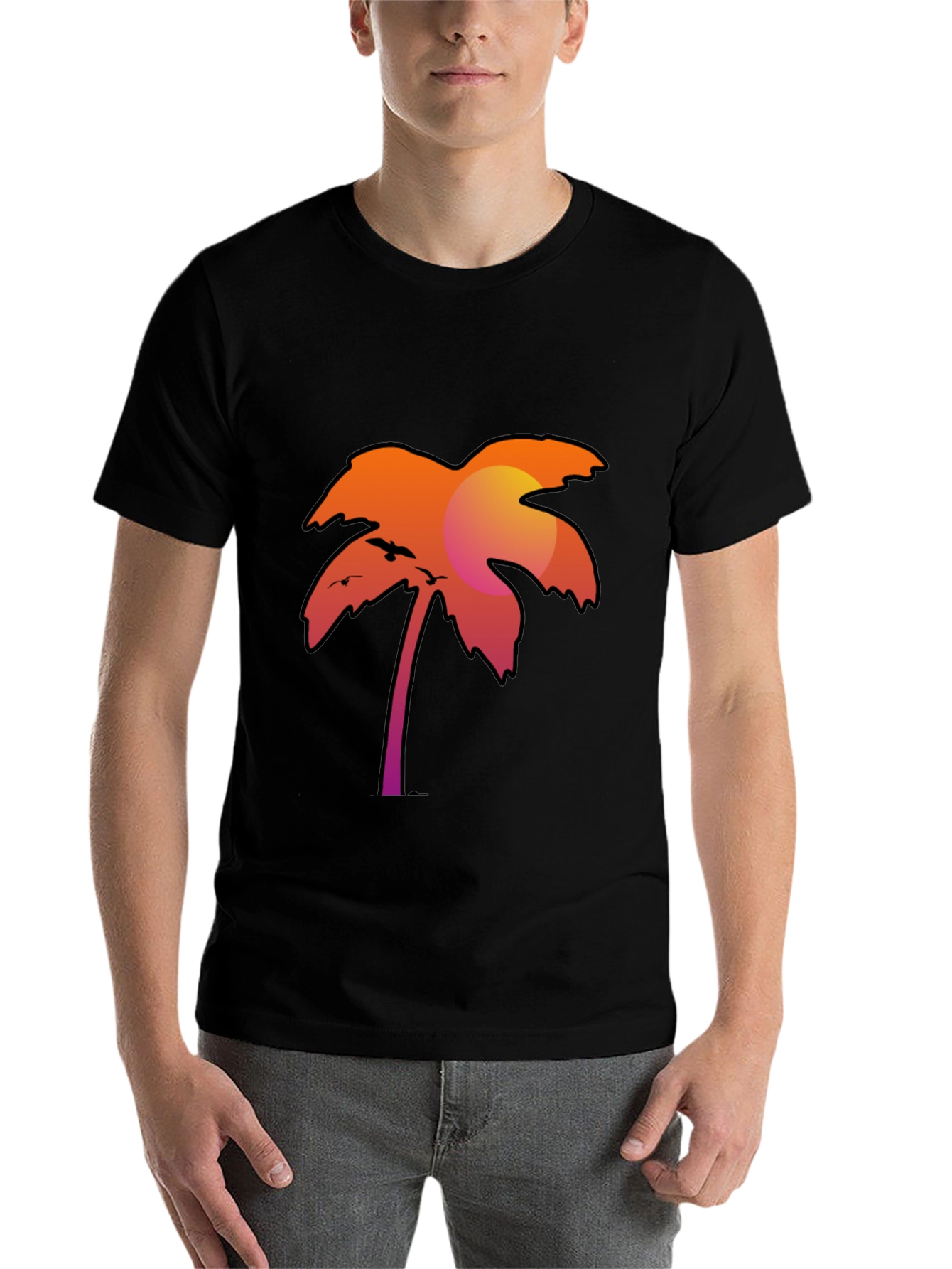 Black Sunset Palm Tree Graphic Tee - Stylish Black T-Shirt view 7