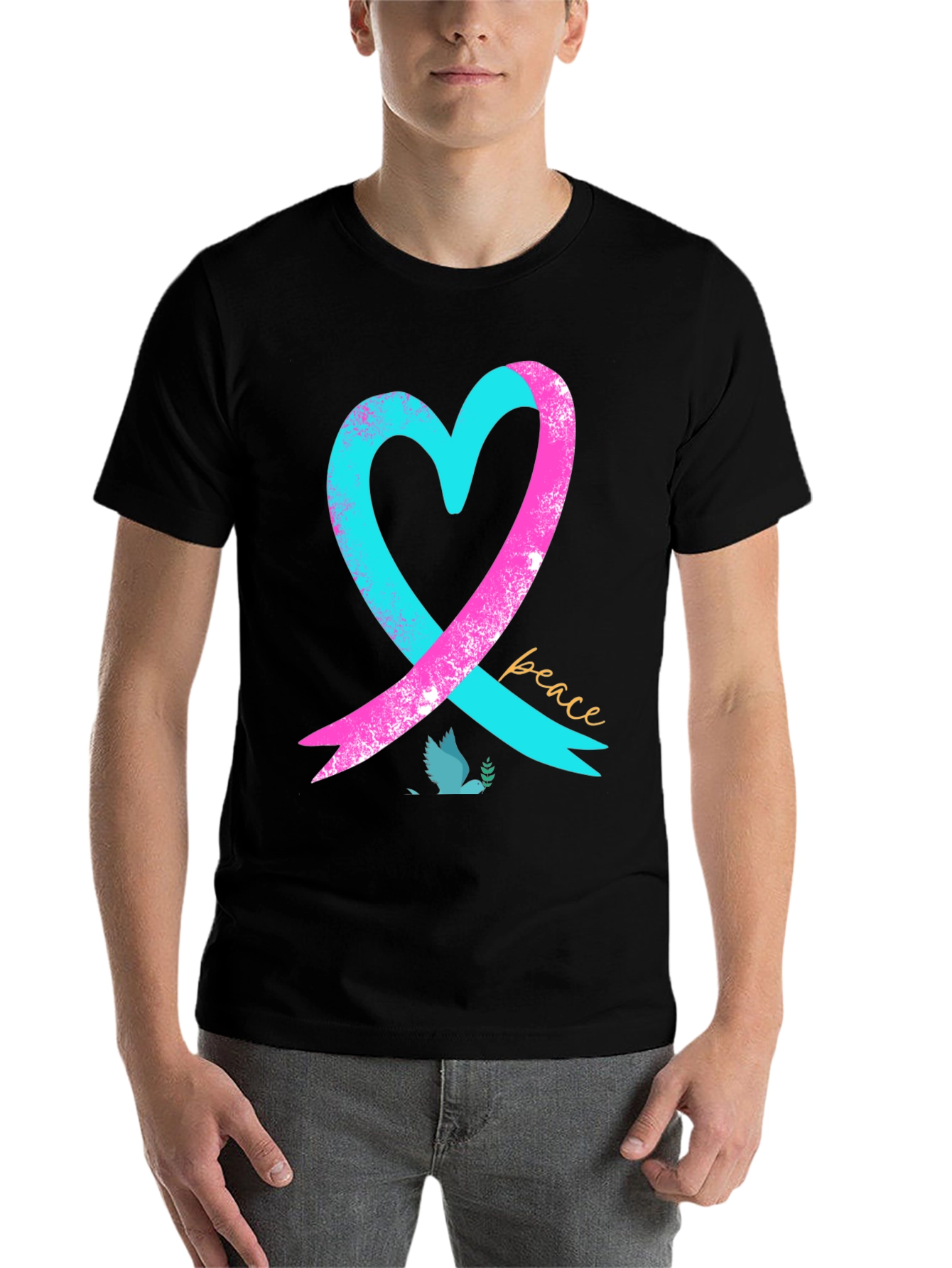 Black Peace Heart Dove T-Shirt - Black view 7