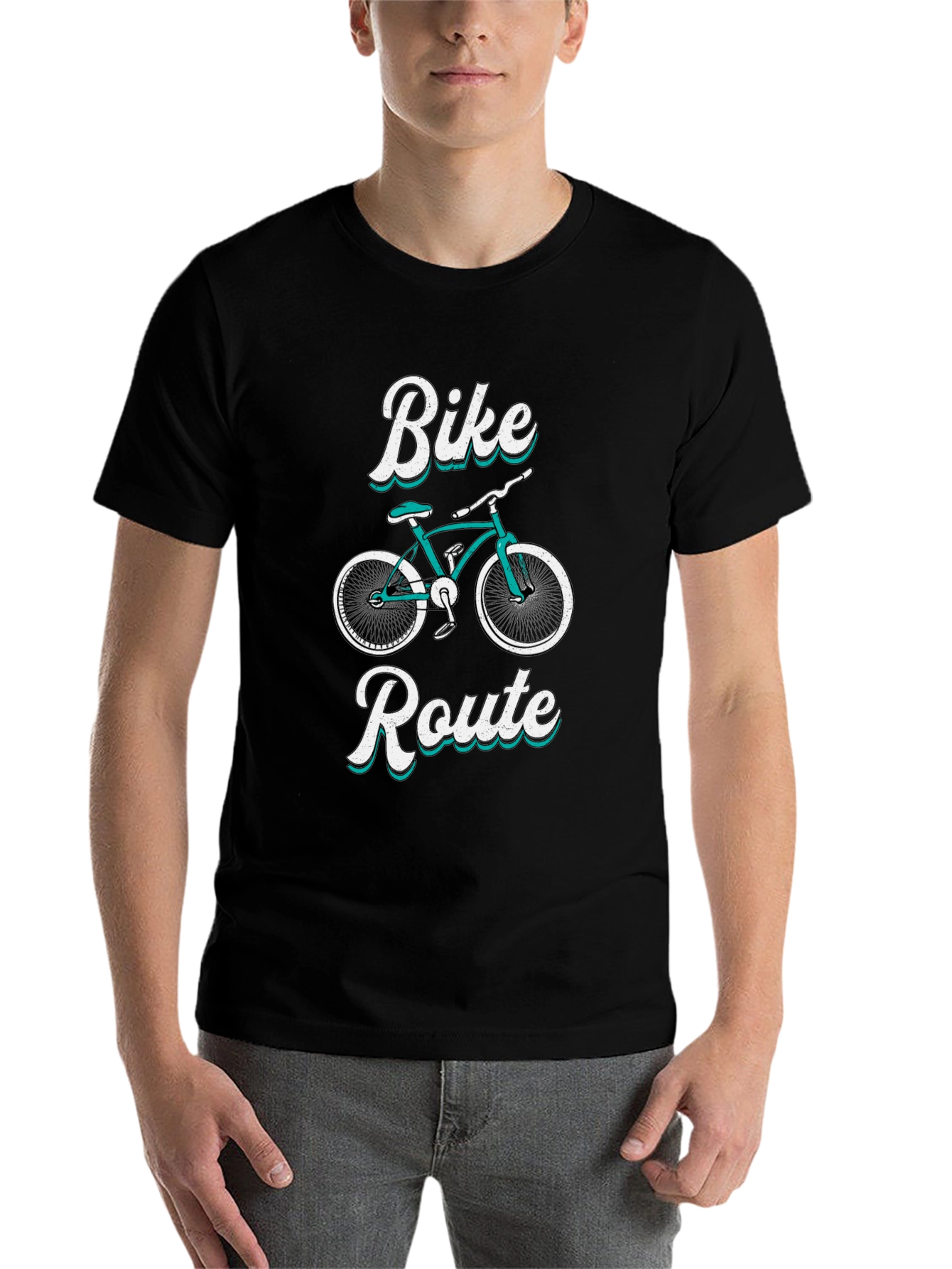 Black Bike Route Graphic Tee - Black Cotton T-Shirt view 7