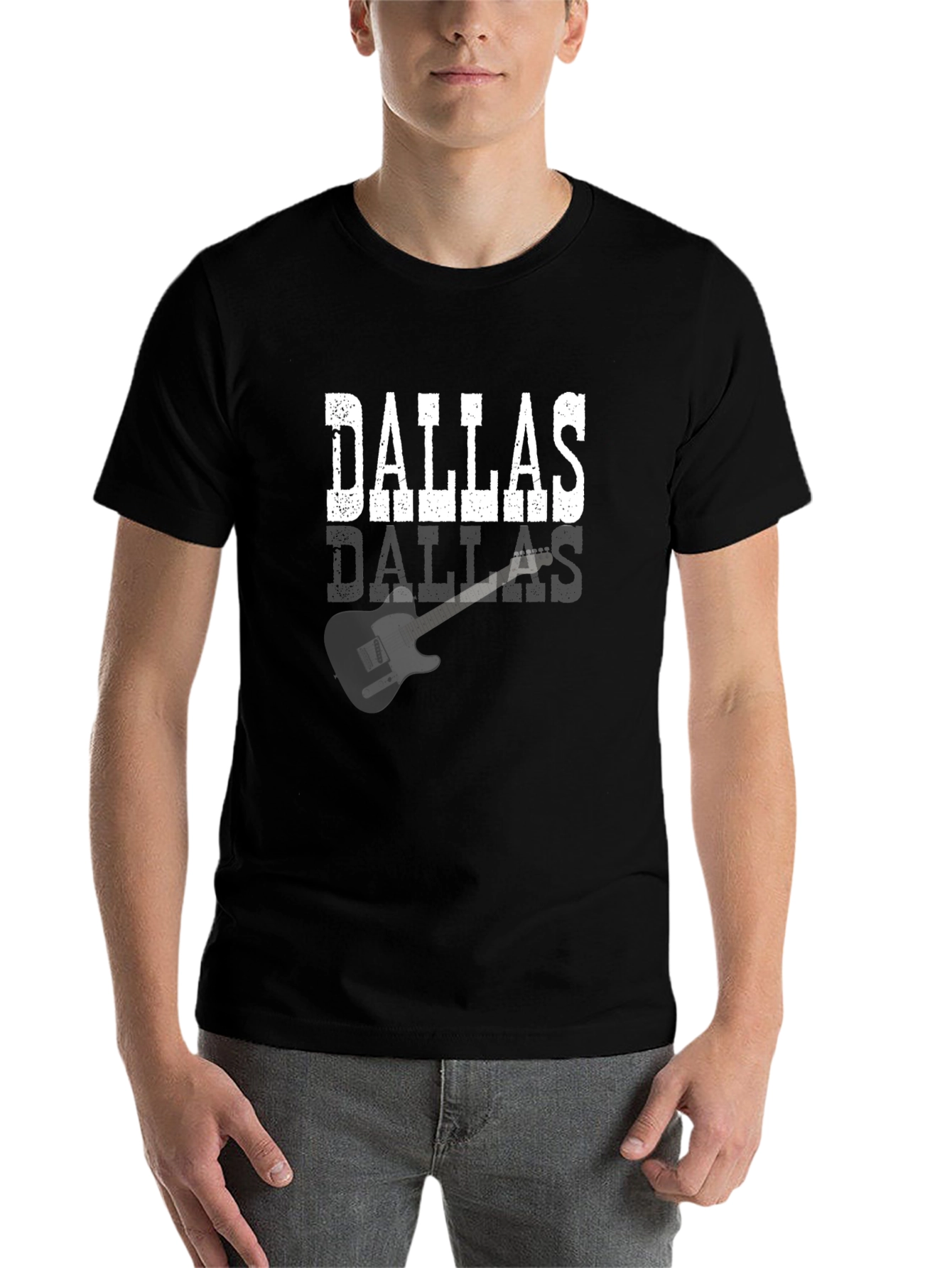 Black Dallas Guitar Graphic Tee - Black Cotton T-Shirt view 7