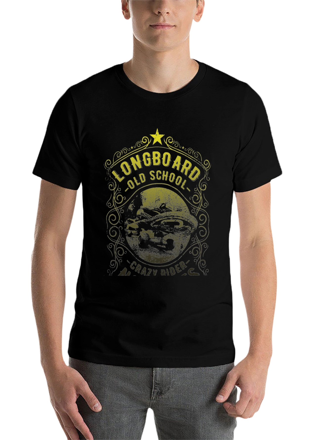 Black Longboard Old School Crazy Rider Graphic Tee view 7