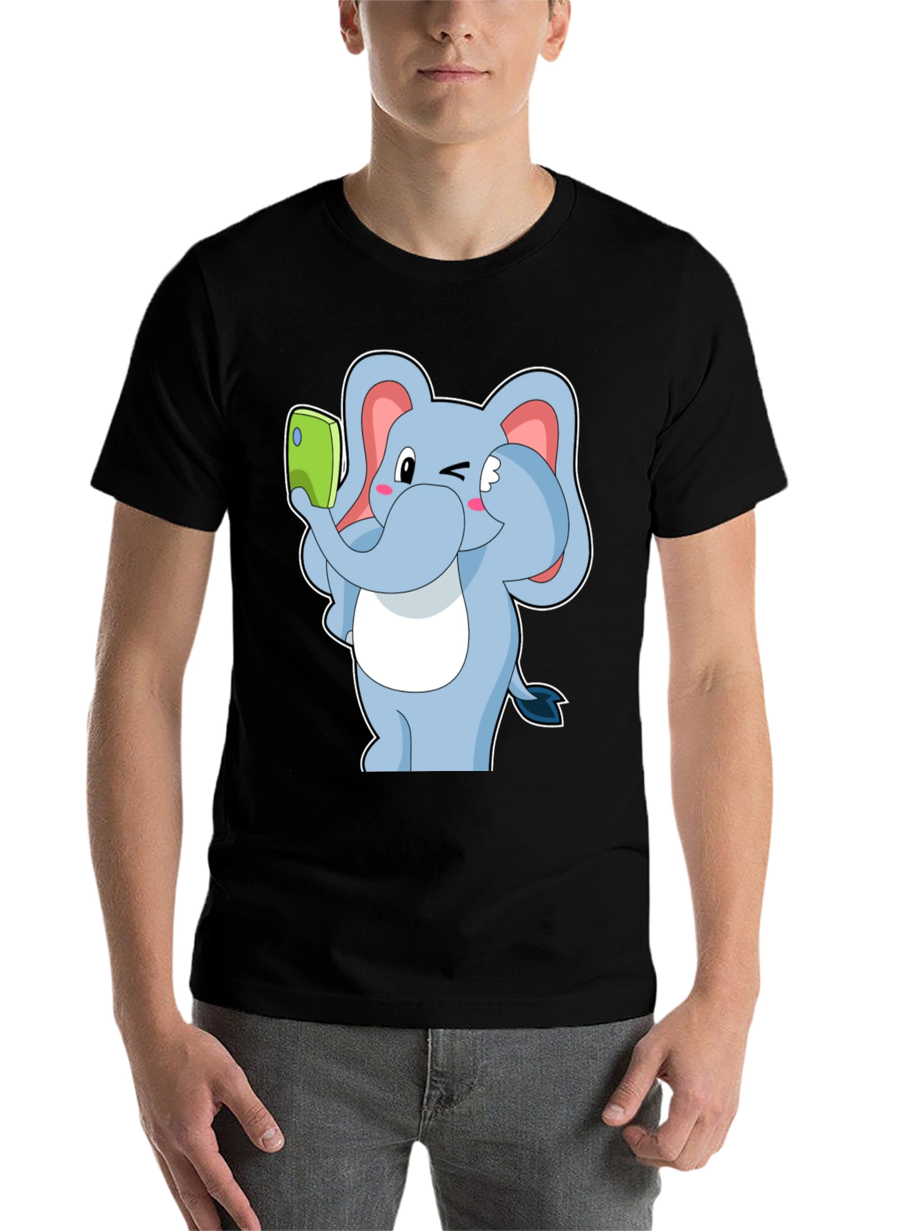 Black Elephant Selfie T-Shirt - Fun Cartoon Tee view 7