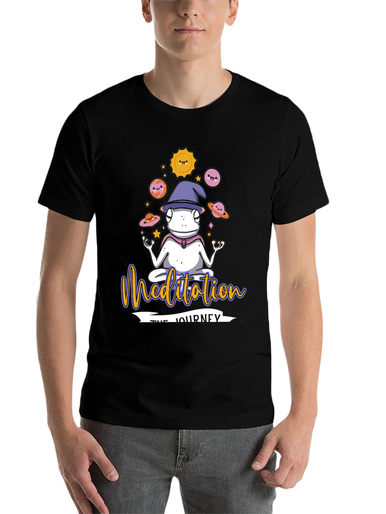 Black Meditation Journey Black T-Shirt, Yoga Frog Design view 7