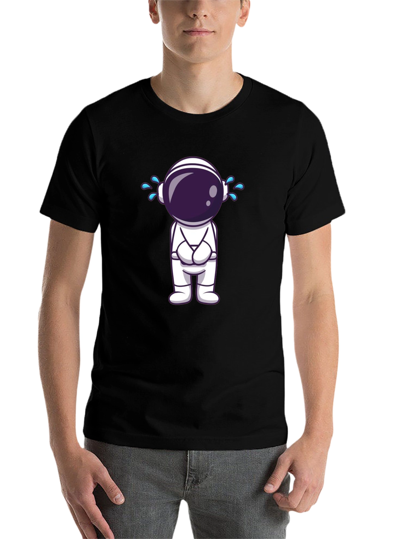 Black Sad Astronaut Graphic T-Shirt view 7