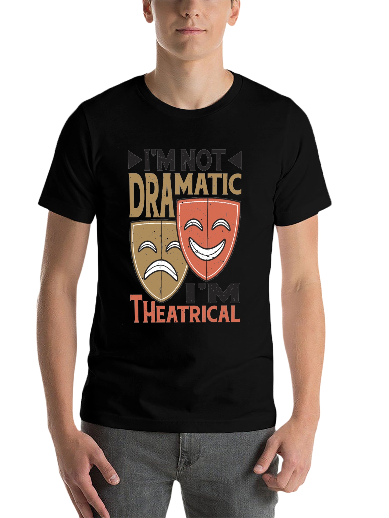 Black Dramatic vs. Theatrical Graphic T-Shirt view 7