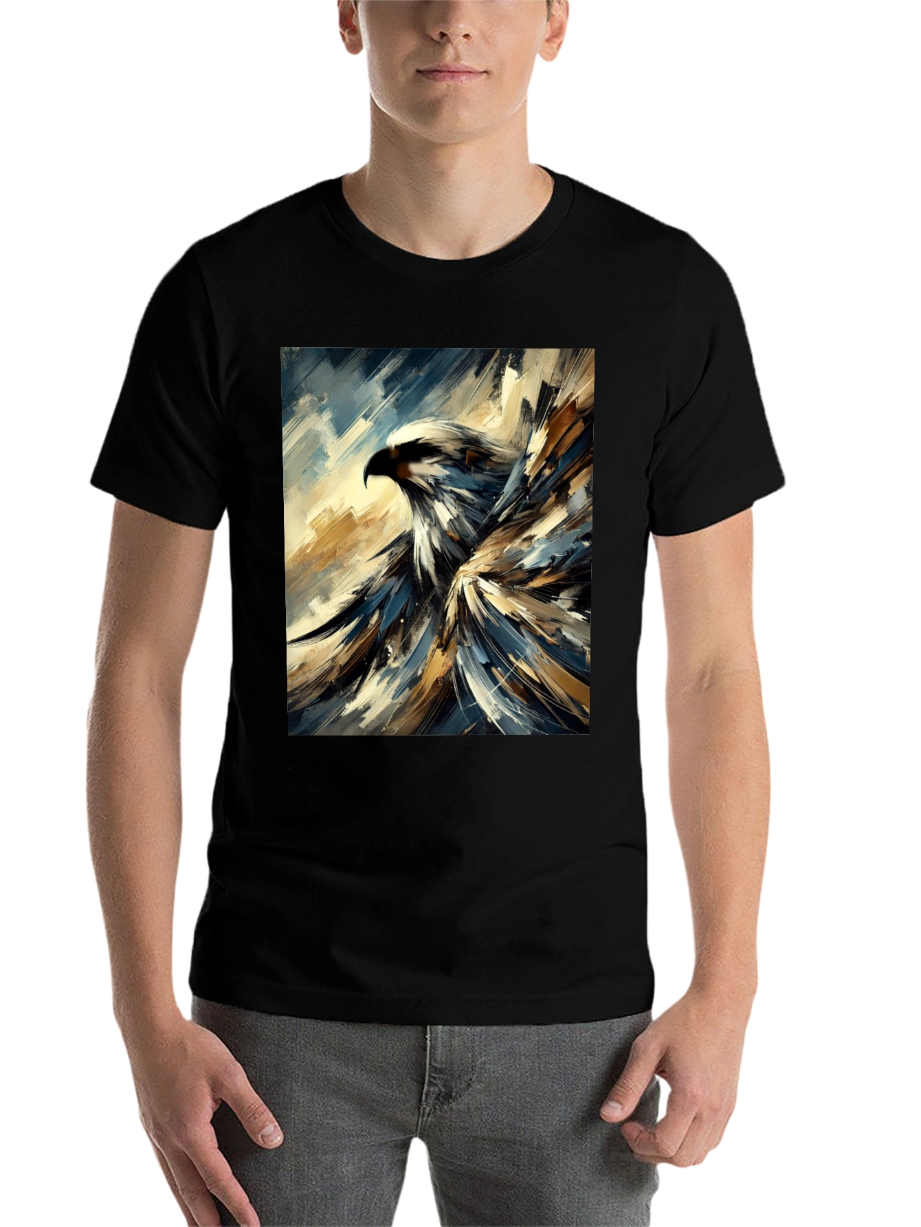 Black Abstract Eagle Graphic Black T-Shirt view 7