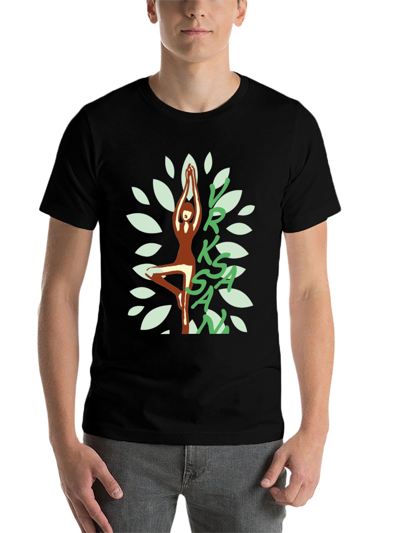 Black Vrksasana Tree Yoga Pose Black T-Shirt view 7
