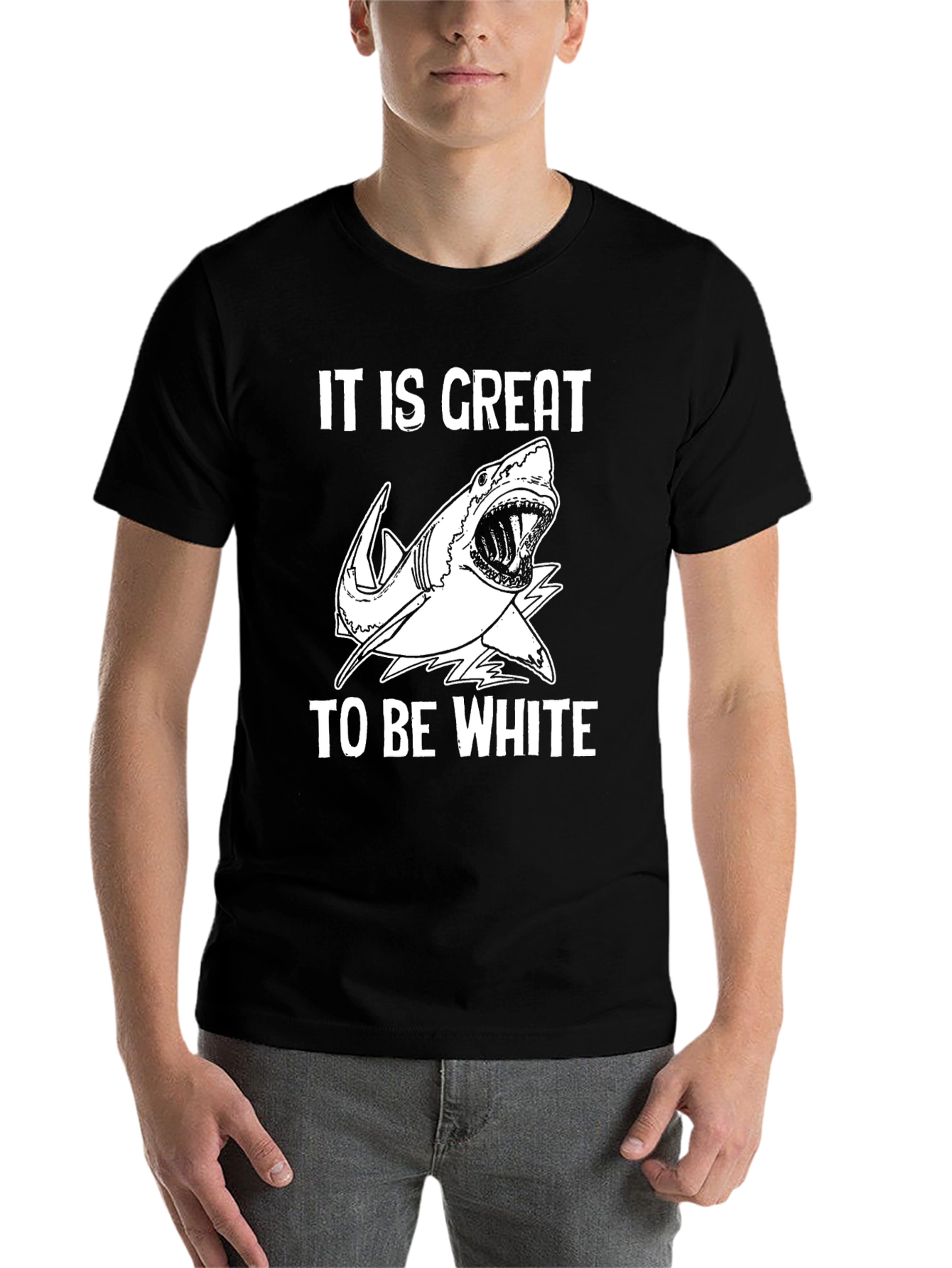 Black It Is Great to Be White Shark Graphic Tee view 7