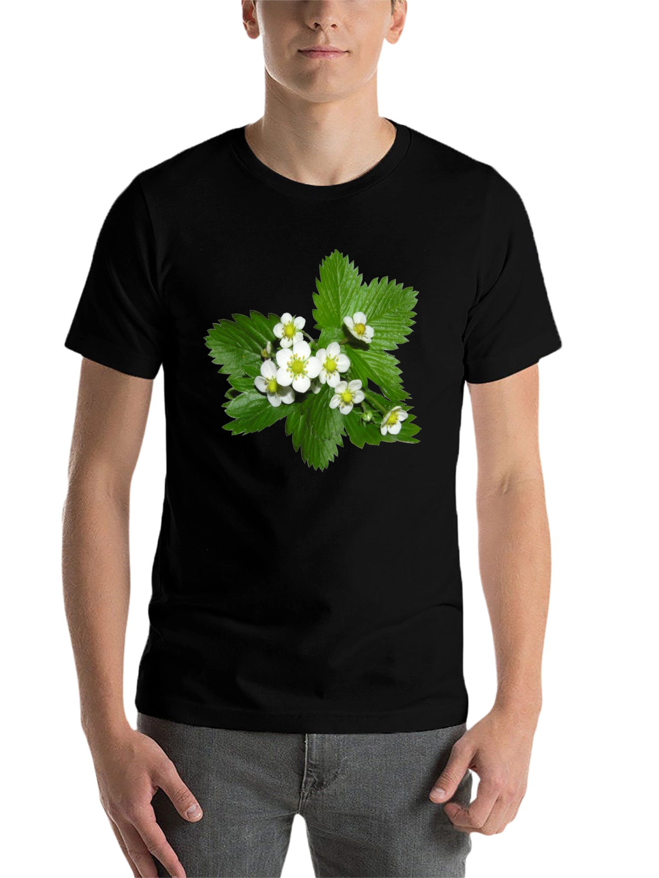 Black Floral Graphic Tee - Black Cotton Blend T-Shirt view 7
