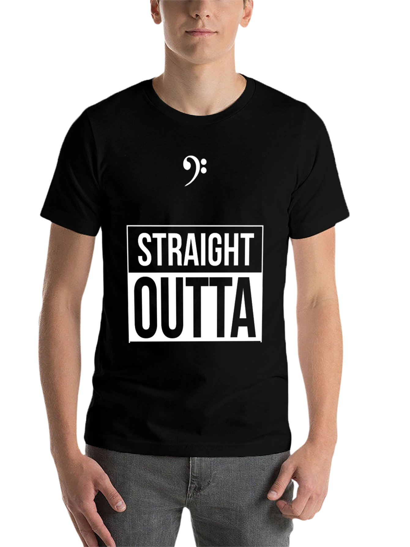 Black Straight Outta Bass Clef Music T-Shirt view 7