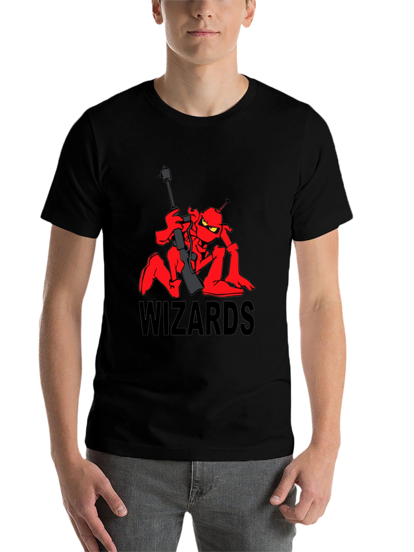 Black Wizards Cartoon T-Shirt - Red Alien Design view 7