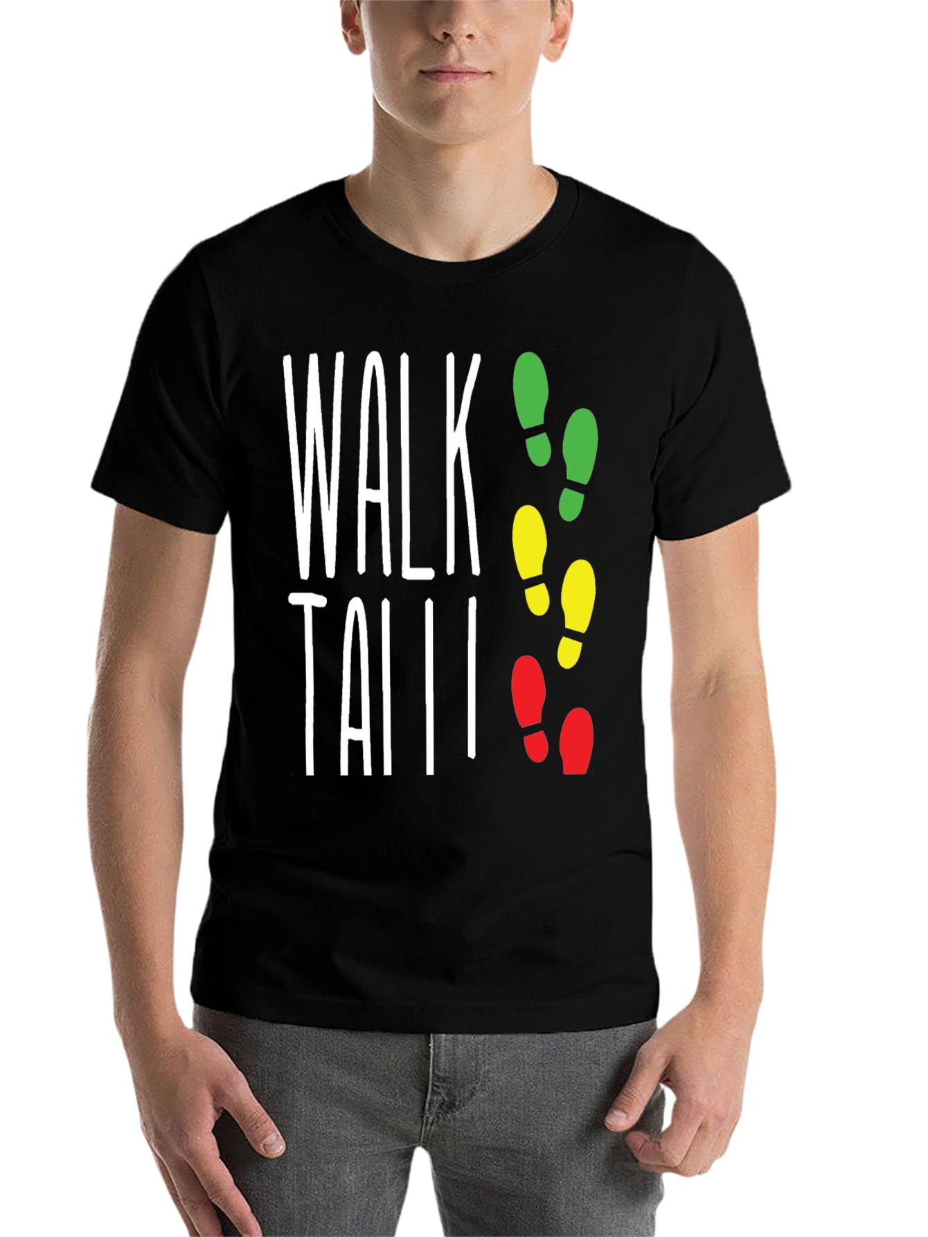 Black Walk Tall Traffic Light Footprint T-Shirt view 7