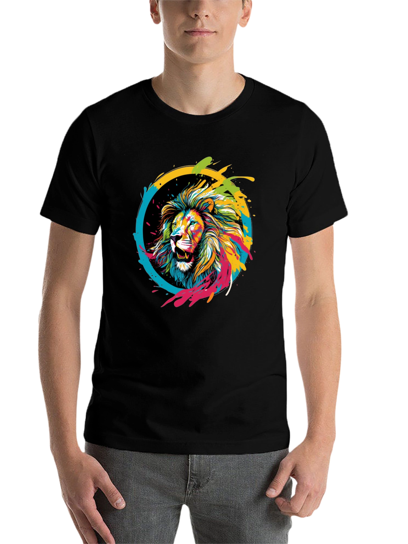 Black Lion Art T-Shirt - Colorful Graphic Tee view 7