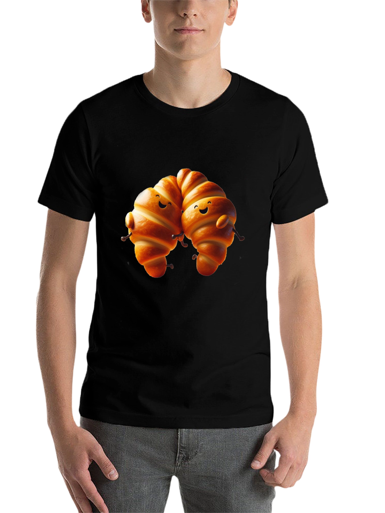 Black Cute Croissant Couple Graphic Tee view 7