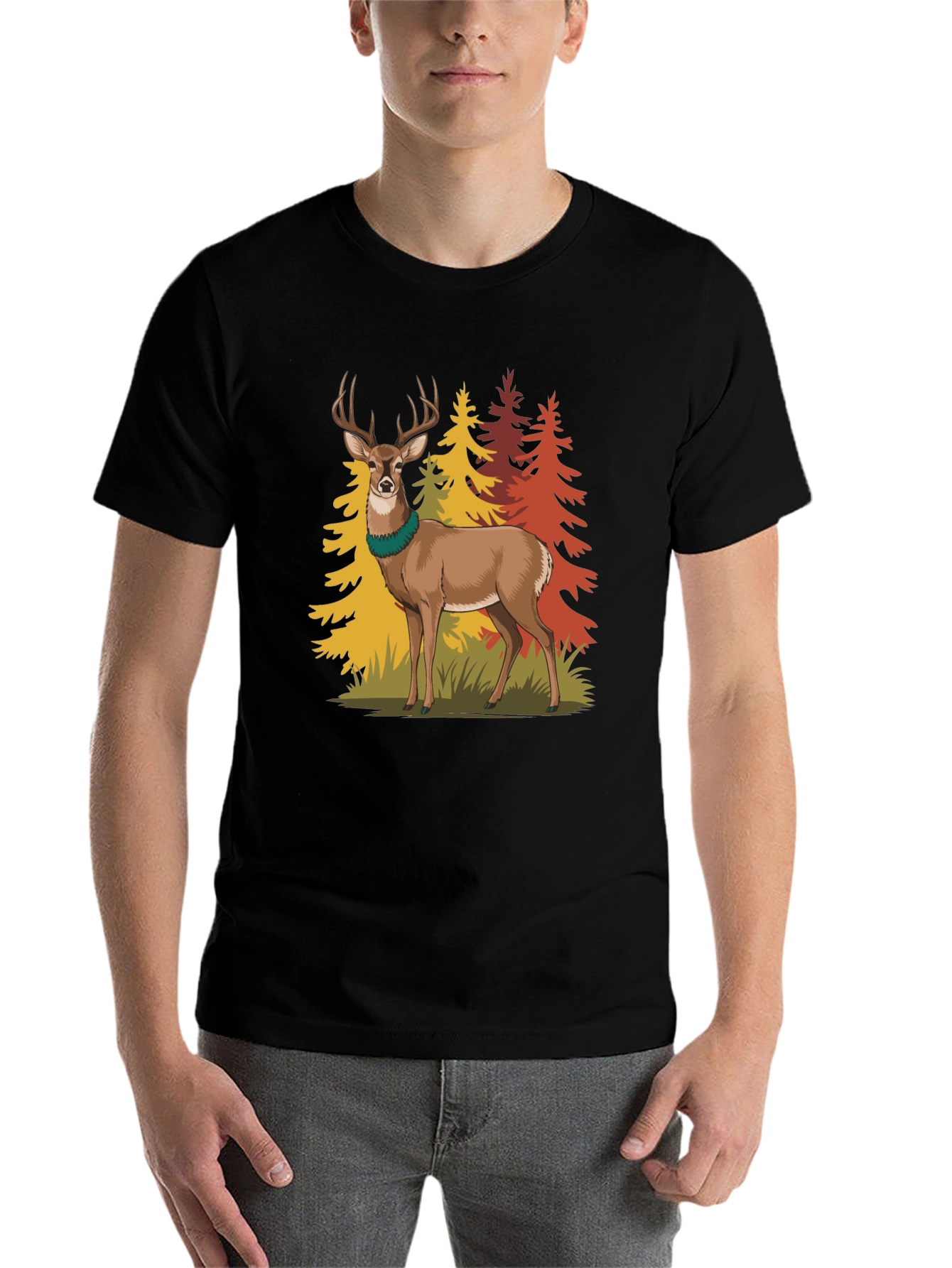 Black Deer Forest Graphic Tee - Nature Lover's T-Shirt view 7