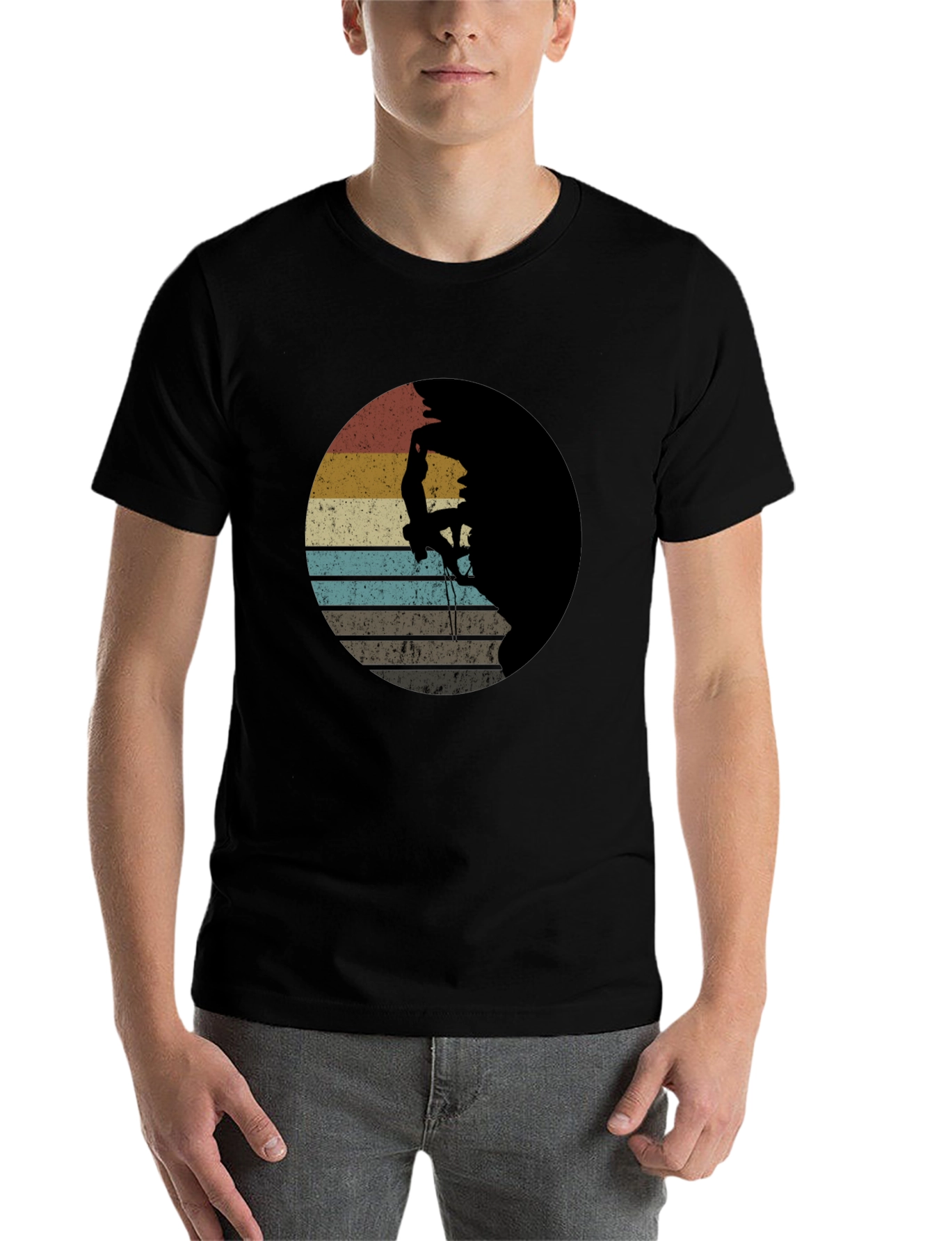 Black Retro Rock Climbing T-Shirt - Vintage Style Tee view 7