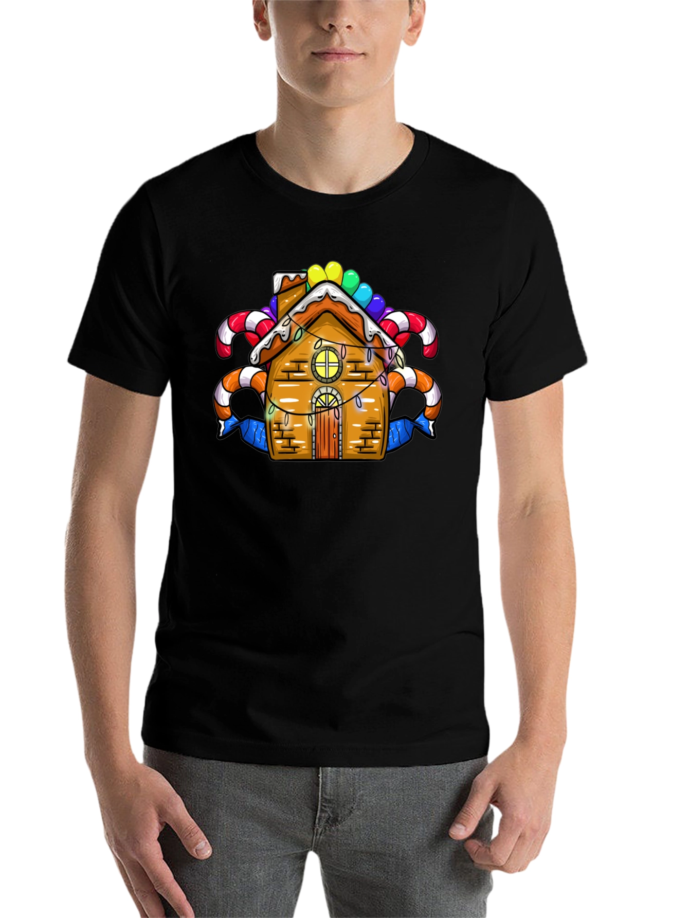 Black Festive Gingerbread House Graphic Tee view 7