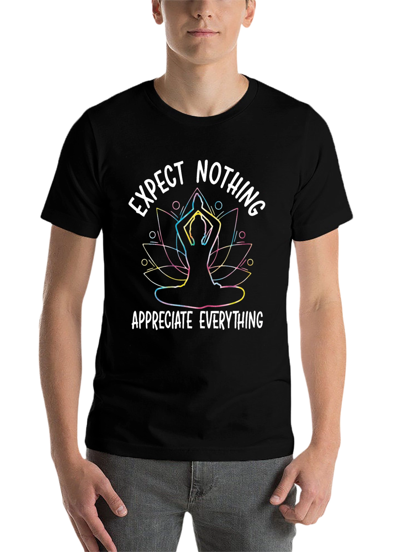 Black Expect Nothing Appreciate Everything Yoga T-Shirt view 7