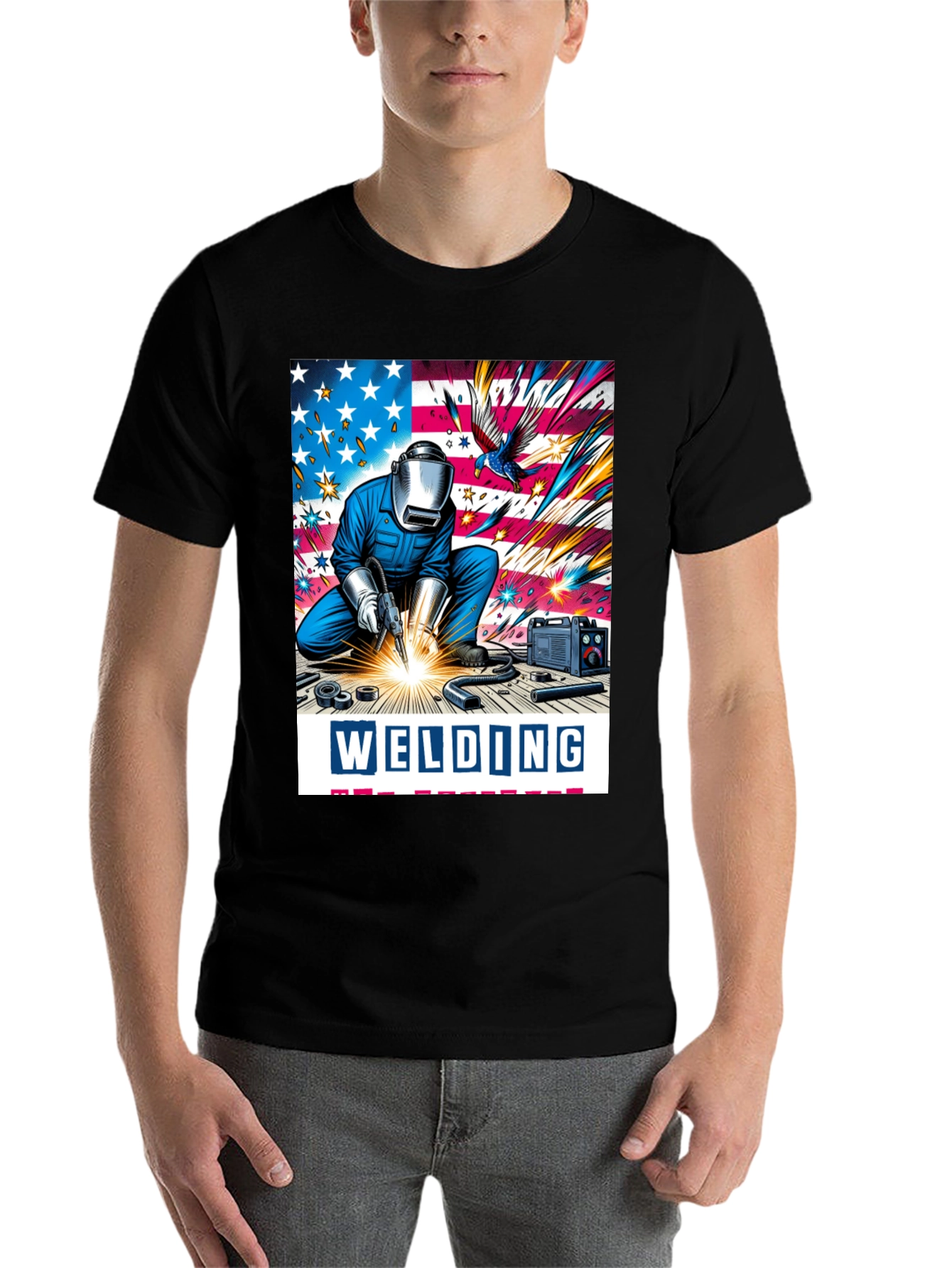 Black Welding American Flag Graphic Tee view 7