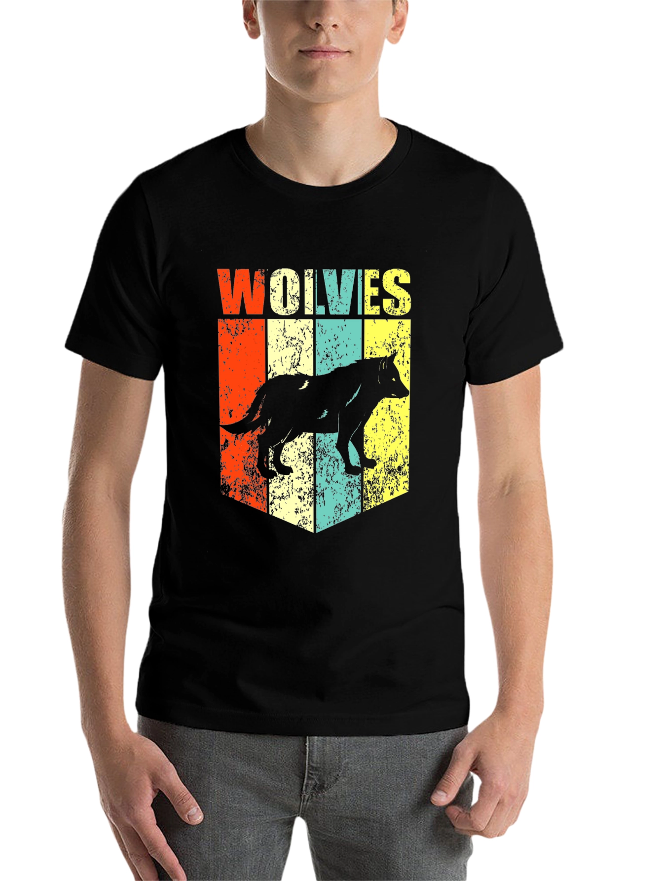 Black Retro Wolves Graphic T-Shirt - Black view 7