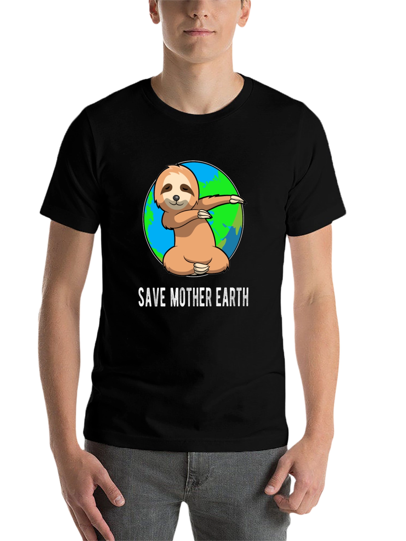 Black Save Mother Earth Sloth T-Shirt view 7