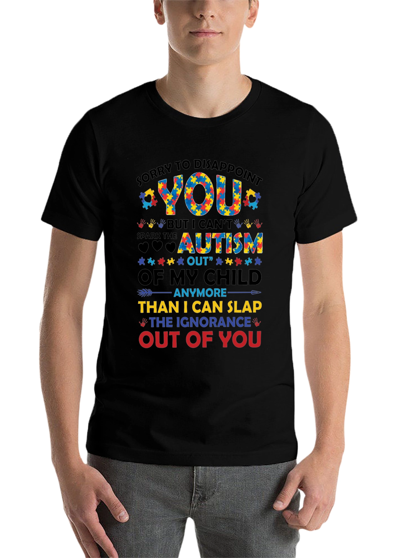Black Autism Awareness Graphic Tee - Disappoint Ignorance view 7