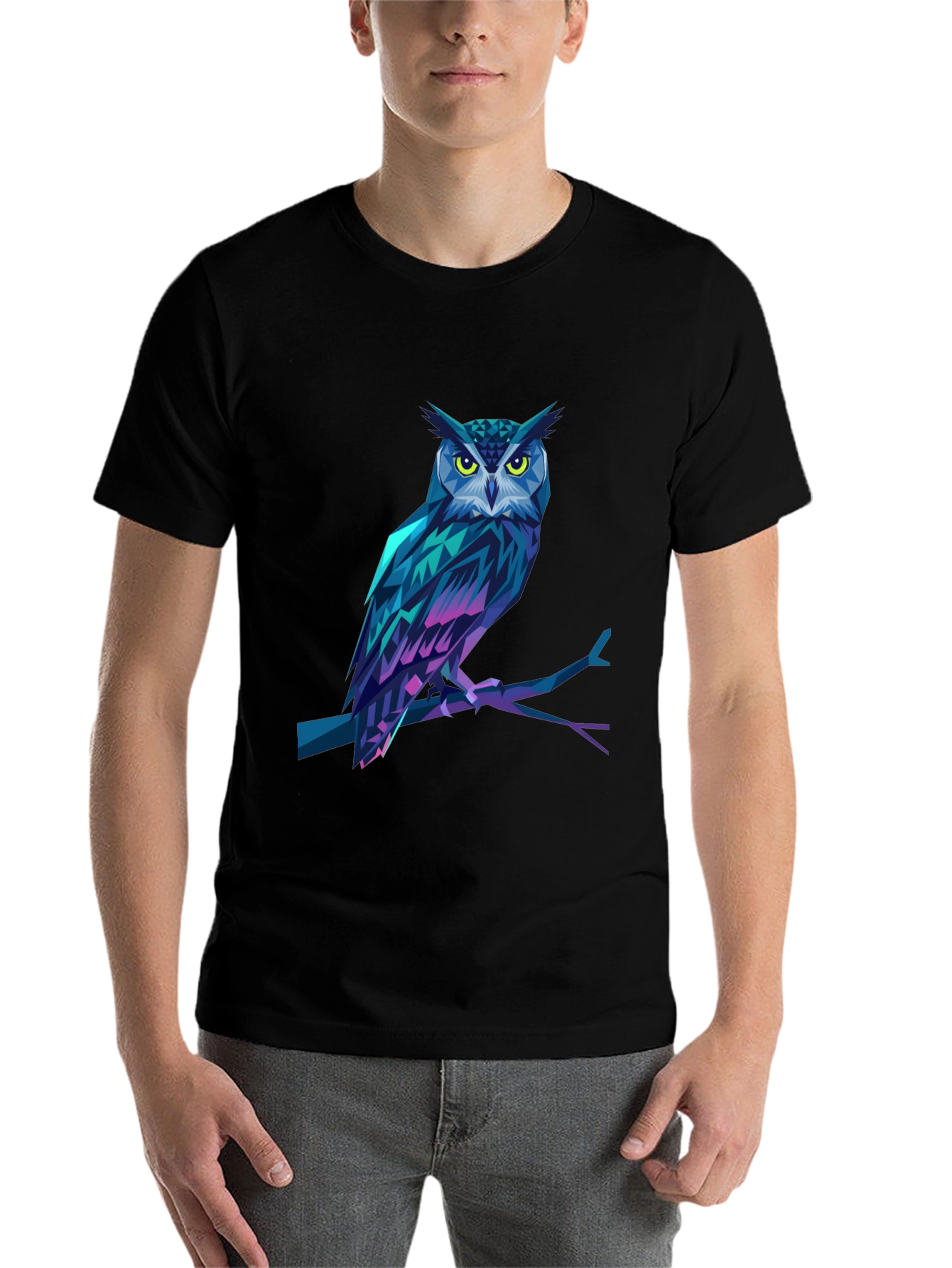 Black Geometric Owl Graphic Print Black T-Shirt view 7