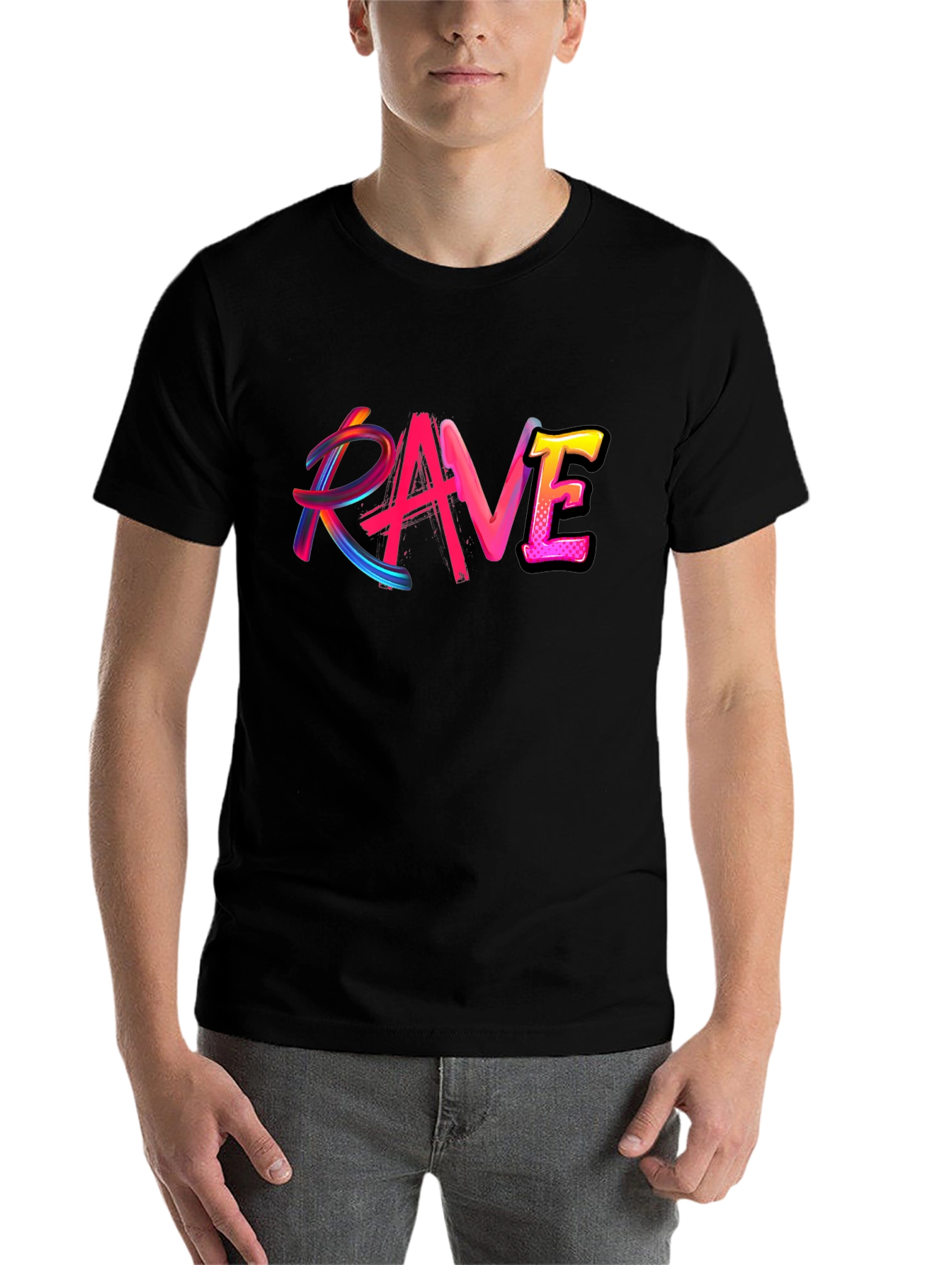Black Rave Graphic Black T-Shirt Funky Party Tee view 7