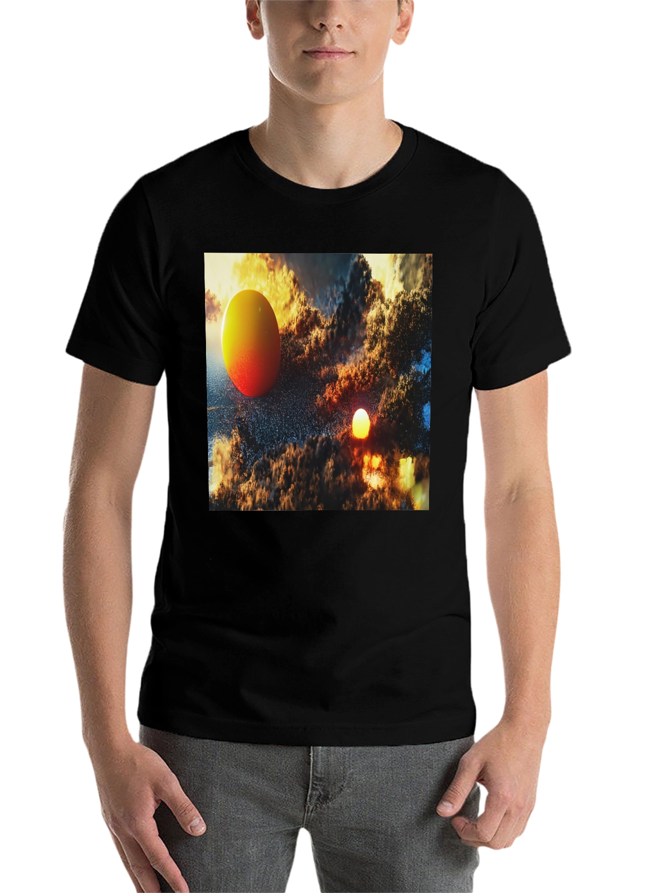 Black Abstract Art Graphic Tee - Black Cotton Blend T-Shirt view 7