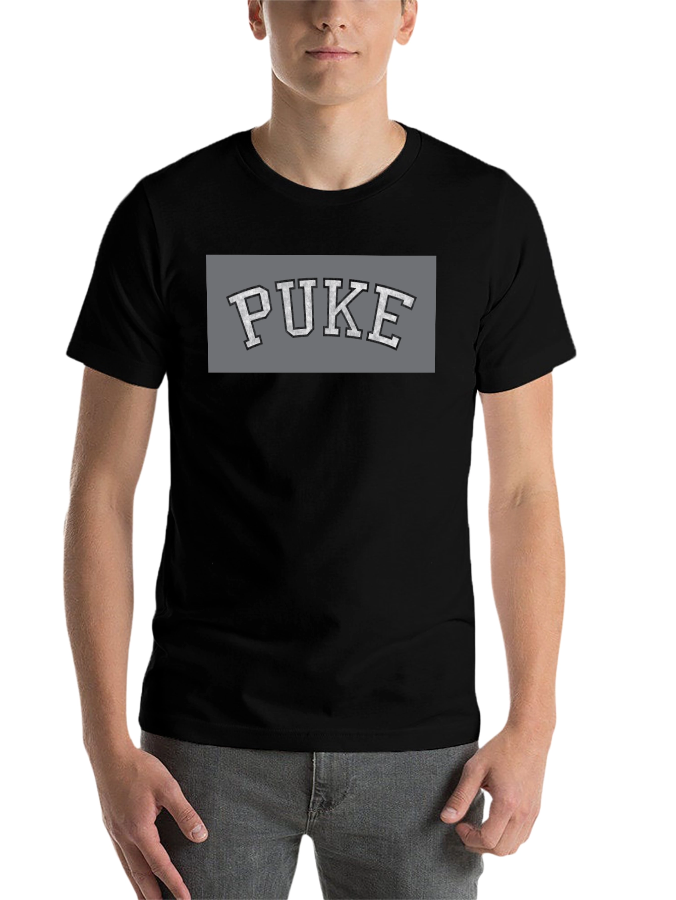 Black PUKE Graphic Tee - Collegiate Style Black T-Shirt view 7