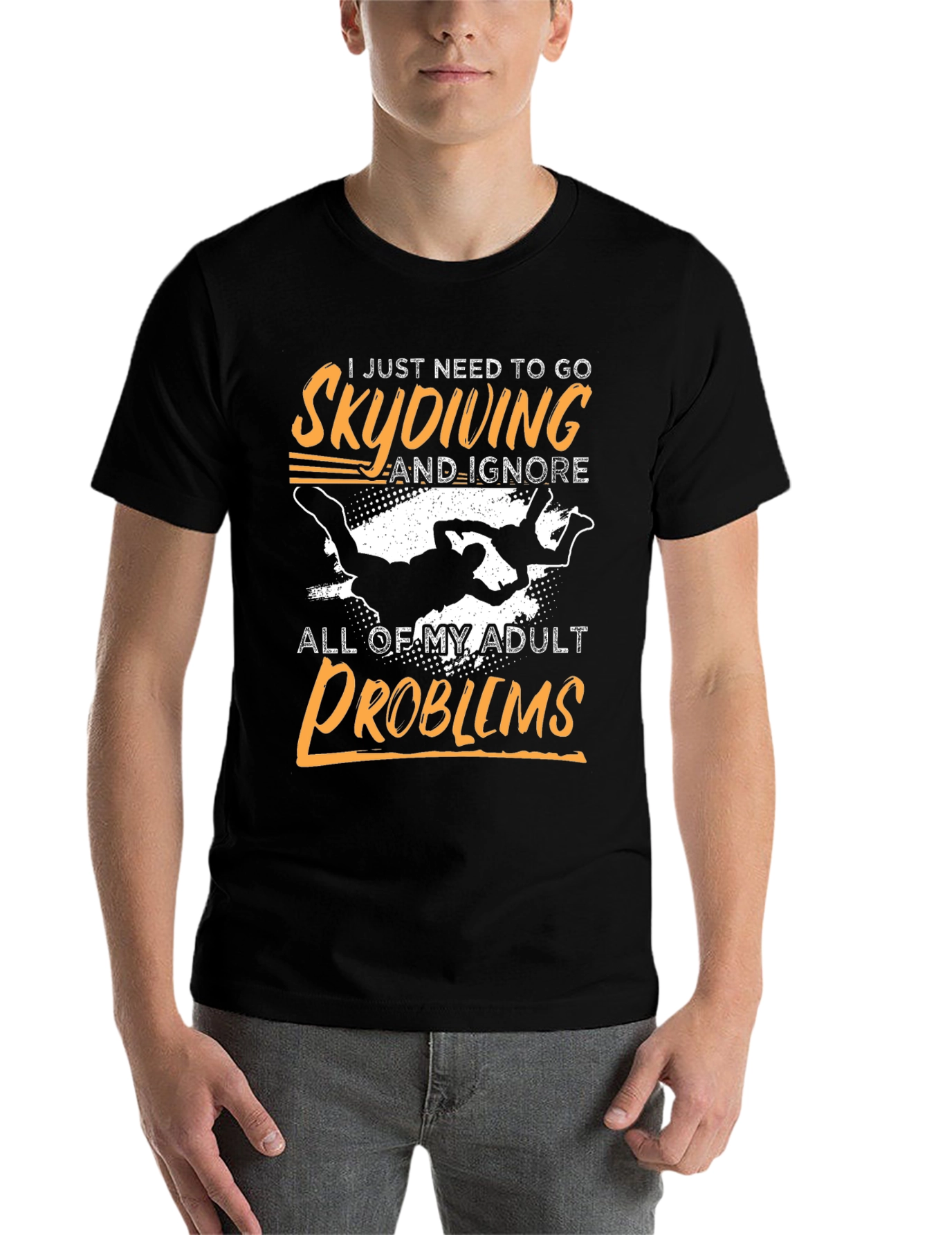 Black Skydiving Adult Problems Graphic Tee view 7