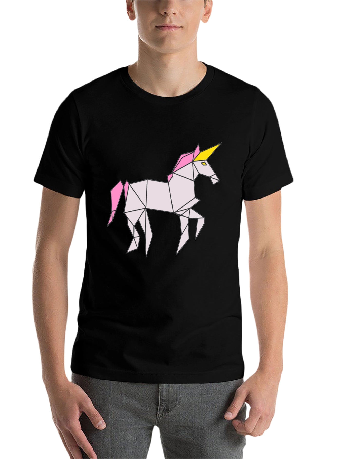 Black Geometric Unicorn Graphic Tee - Black Cotton Shirt view 7
