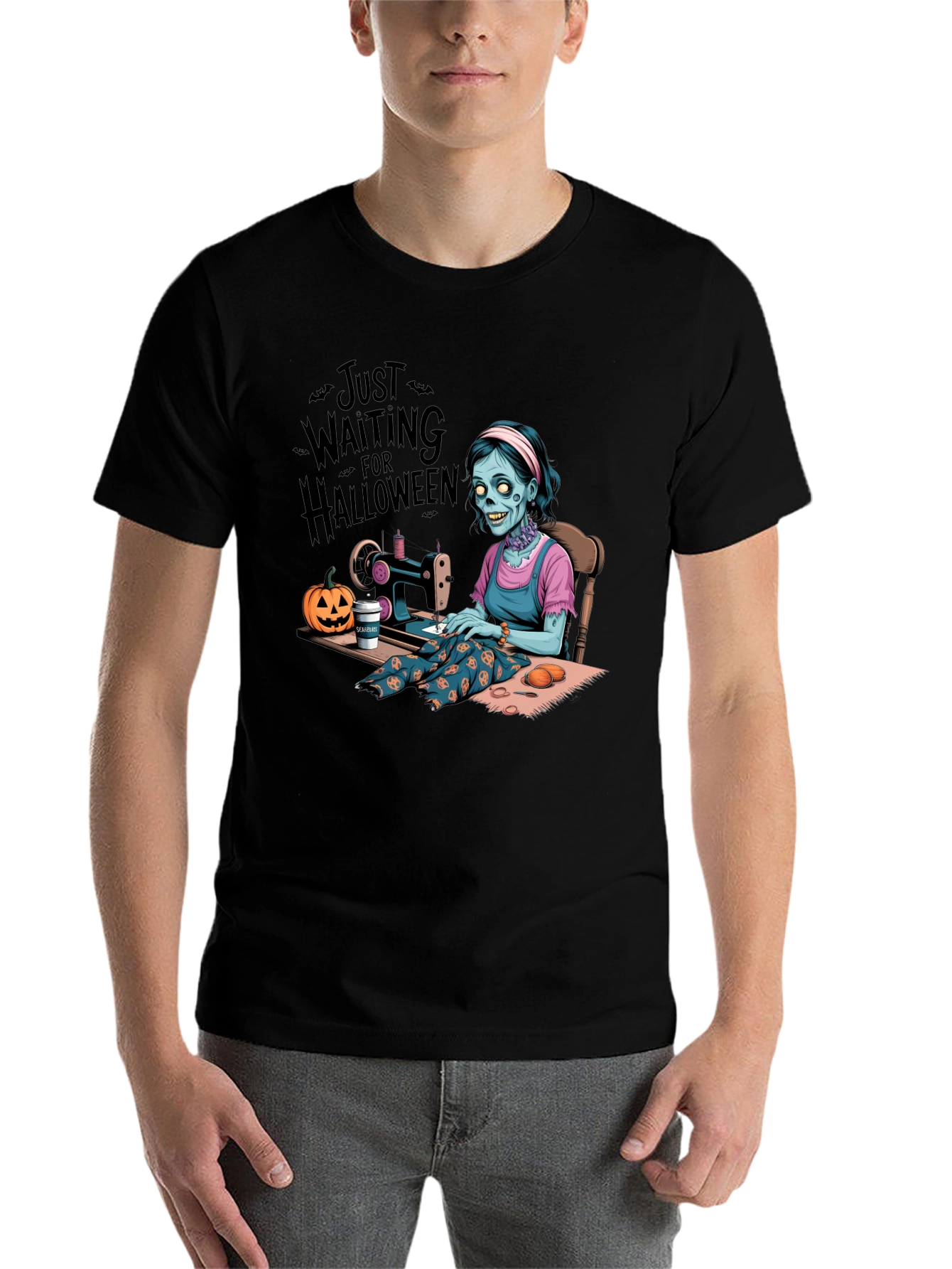Black Zombie Halloween Seamstress T-Shirt view 7