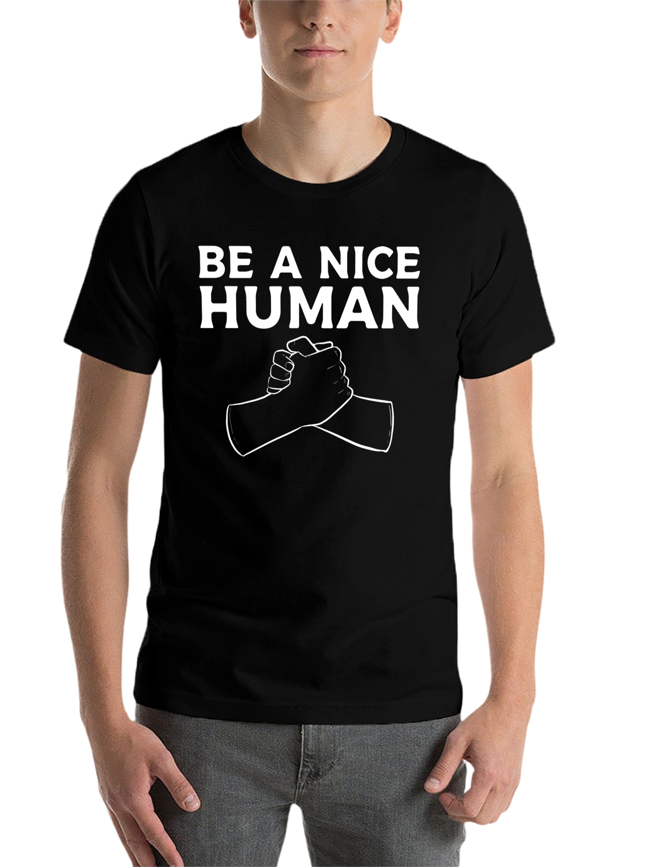 Black Be A Nice Human Graphic Tee - Soft Cotton Blend view 7