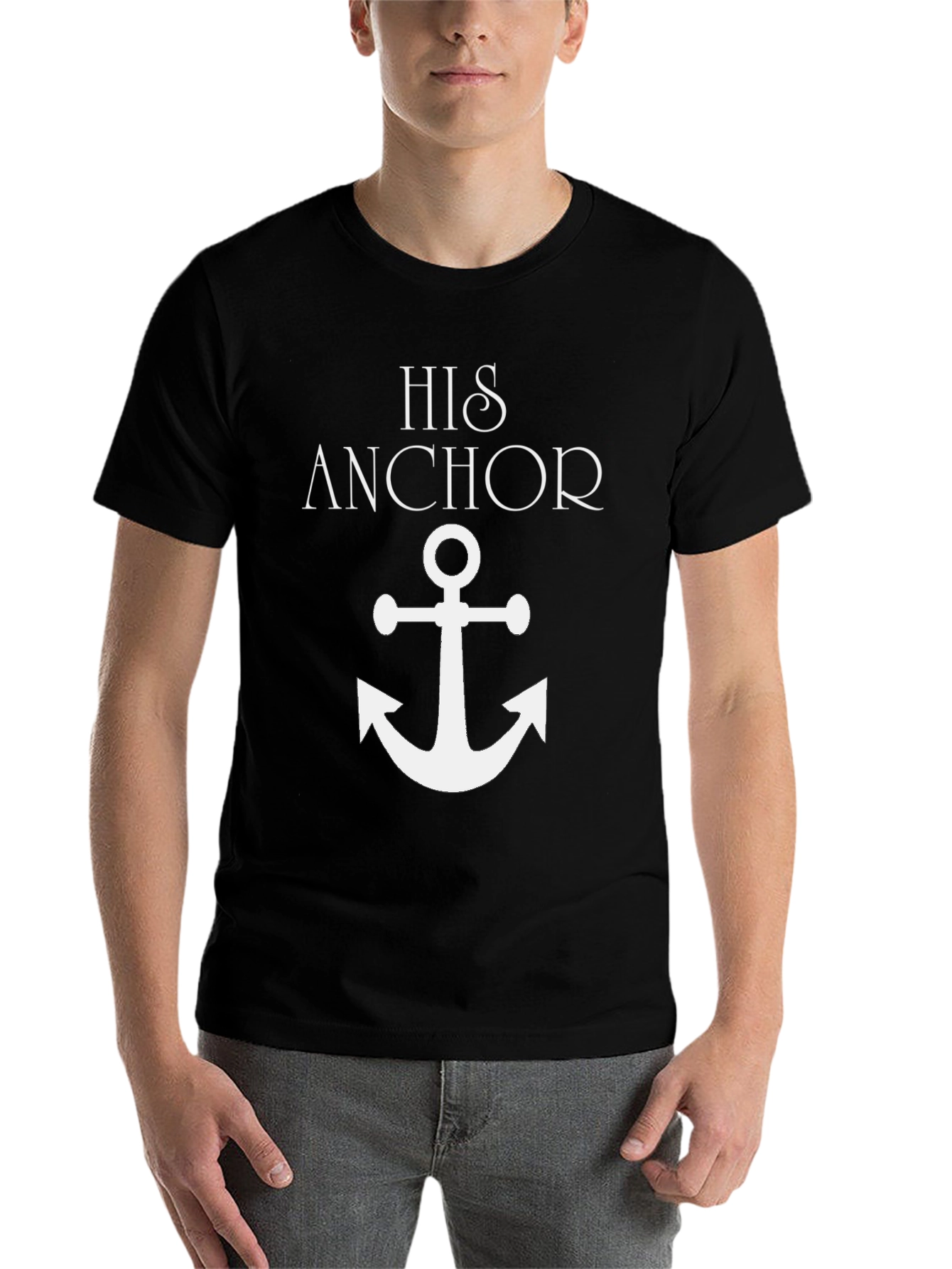 Black His Anchor Graphic Tee - Black Cotton Blend view 7